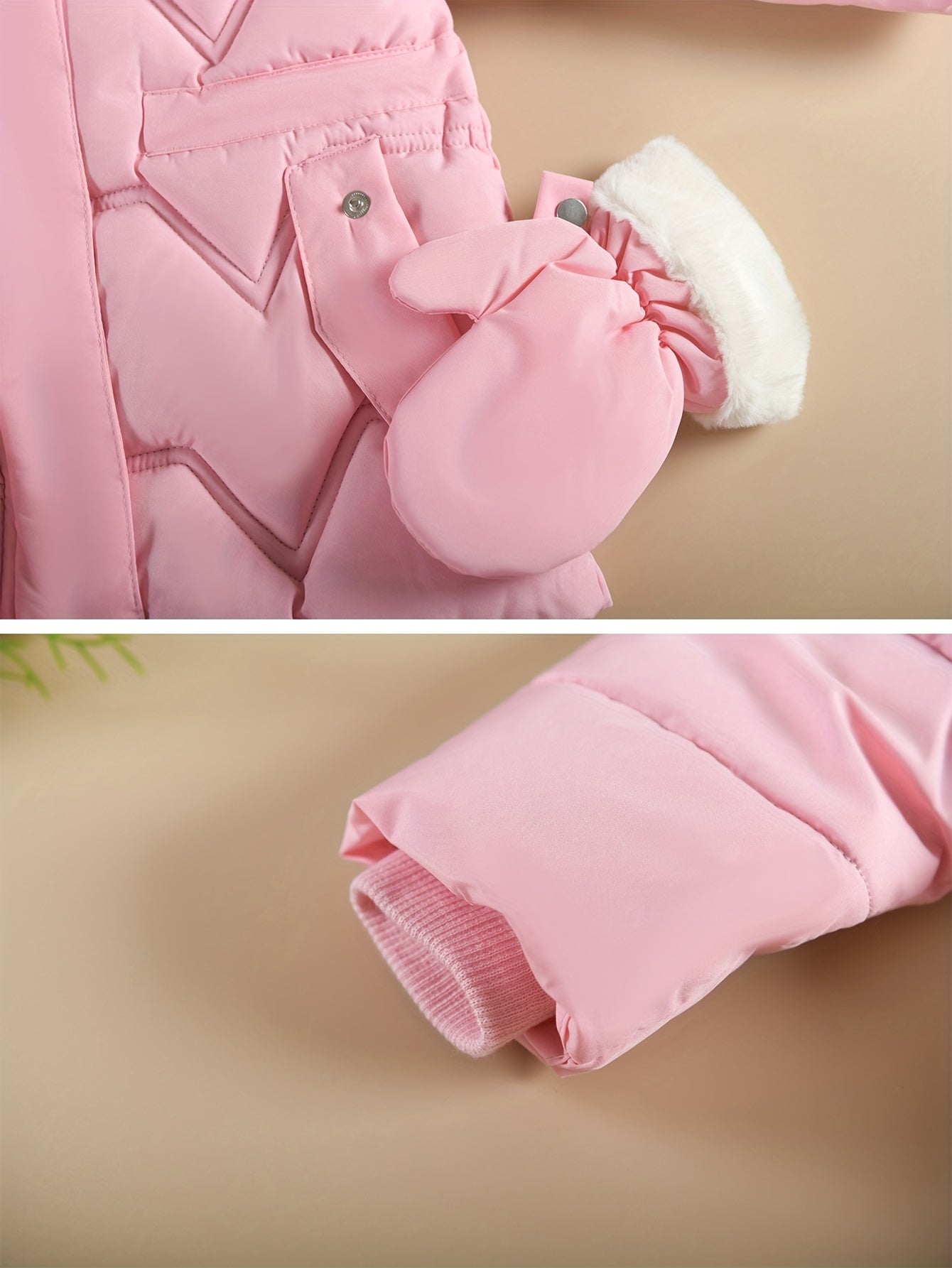 Manteau de couleur unie à capuche avec paires de gants pour filles de 1 à 10 ans MAEJORKEN