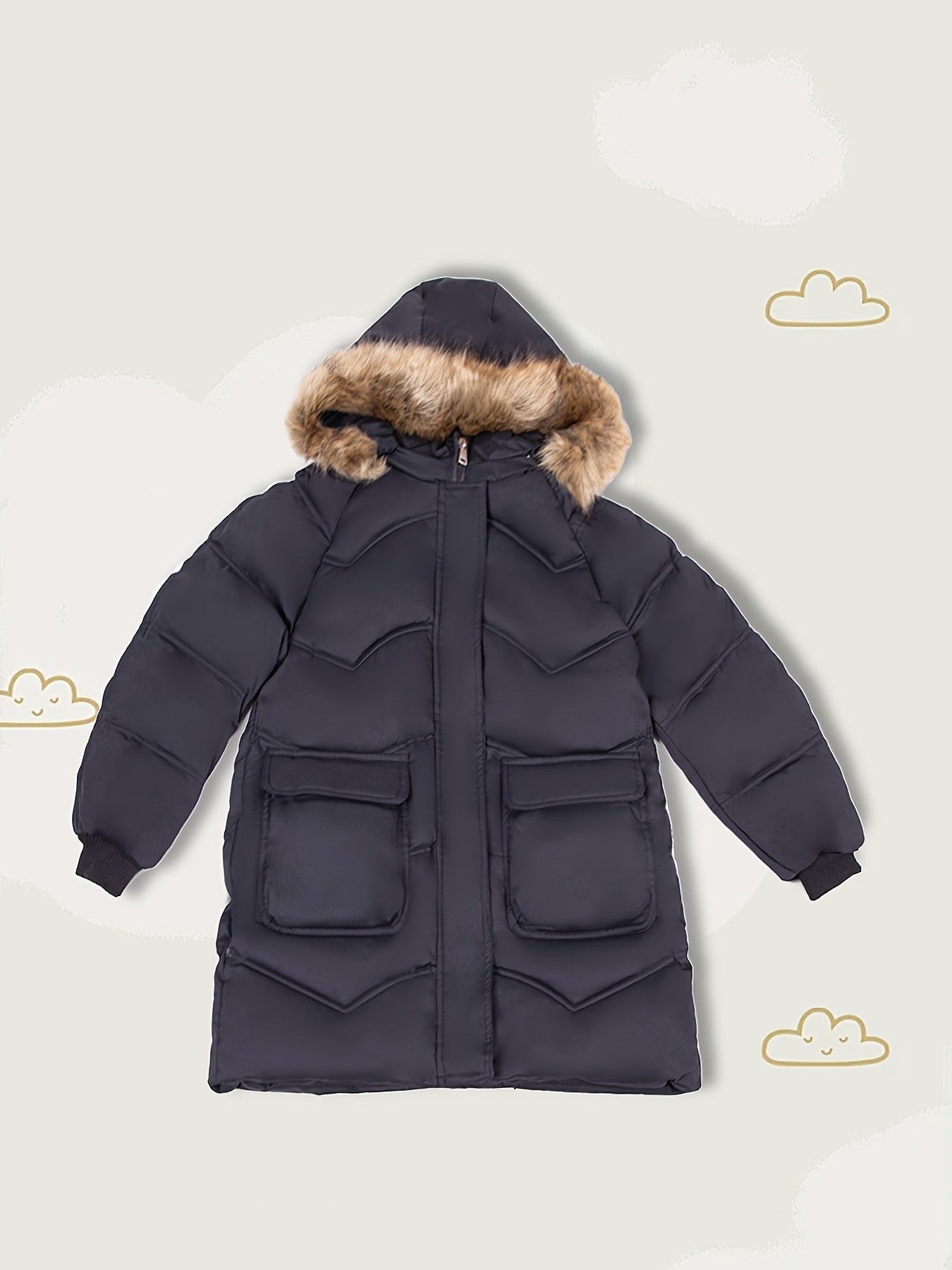 Manteau long avec fermeture à glissière pour filles du 7 au 16 ans