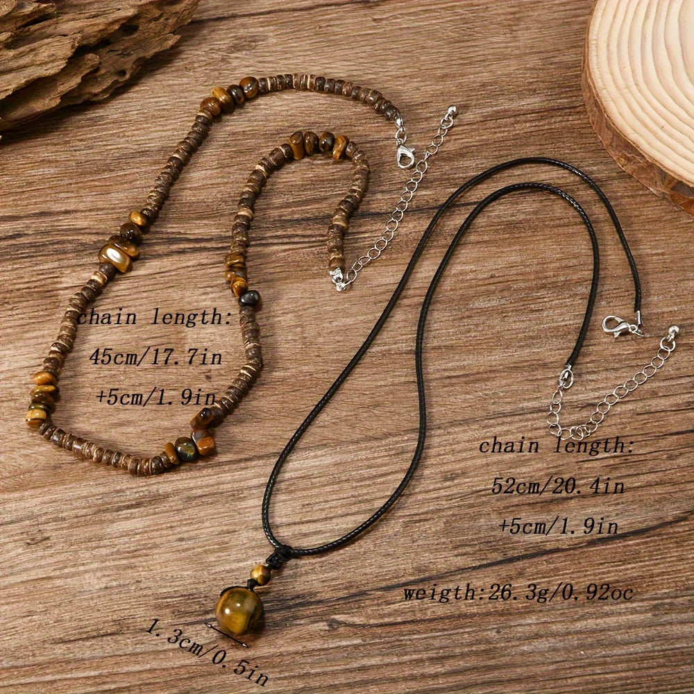Ensemble élégant de collier 2 pièces en œil du tigre et coquille de noix de coco ( Coffret non inclus )) MAEJORKEN