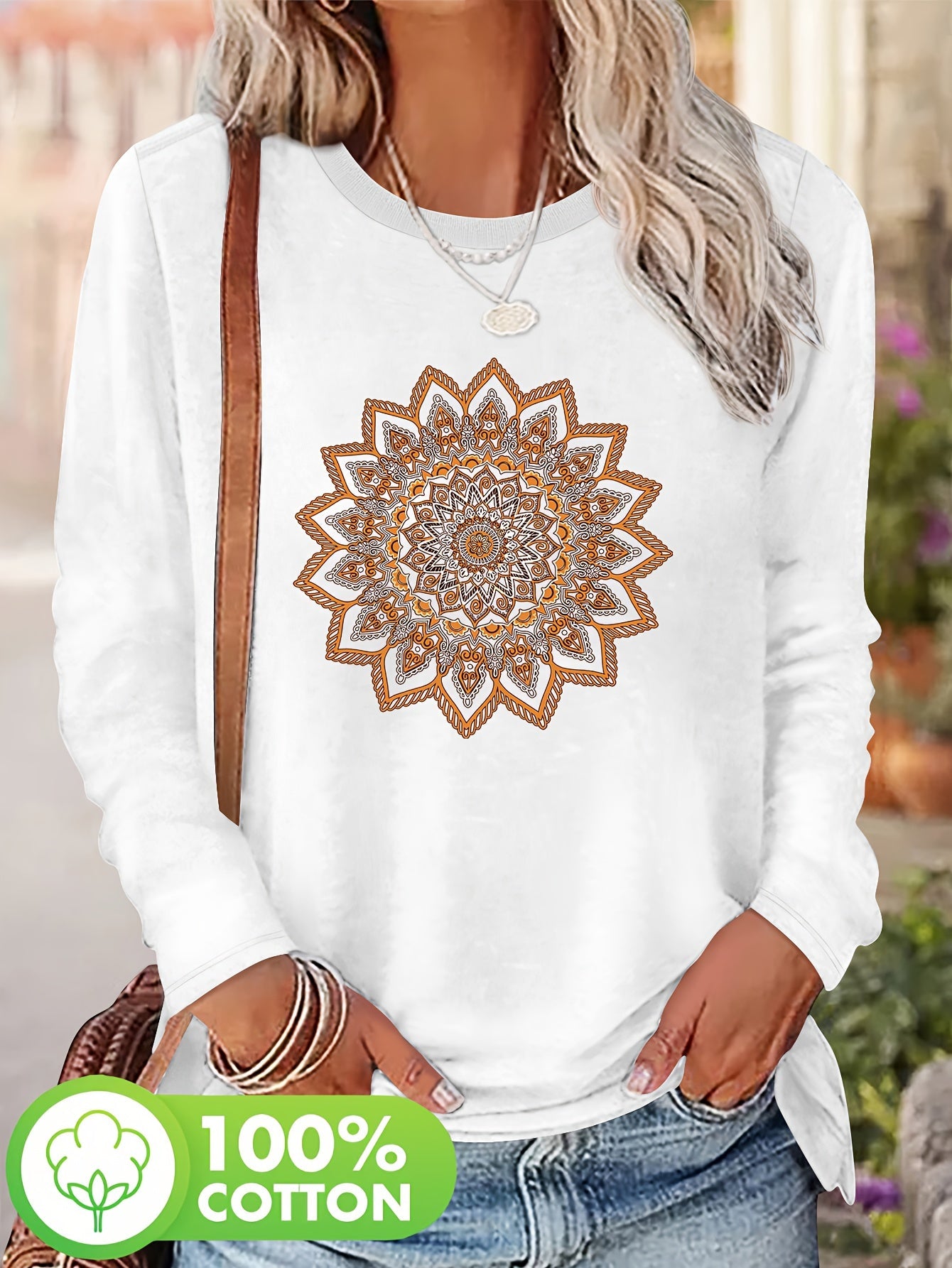 T-shirt à imprimé floral col rond 100% coton du S au 2XL MAEJORKEN