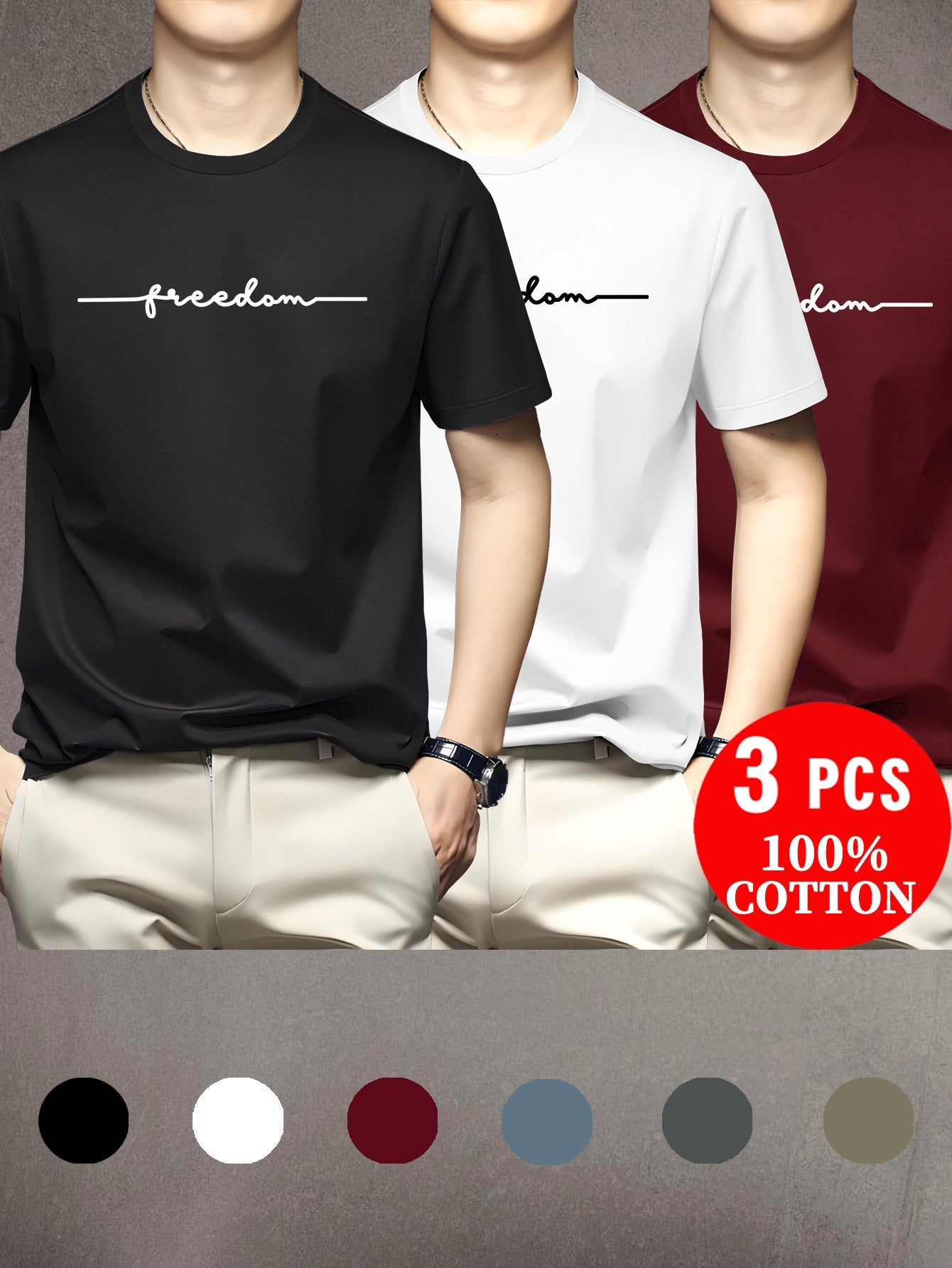 Lot de 3 t-shirts à manches courtes 100% coton du XXS au 3XL MAEJORKEN