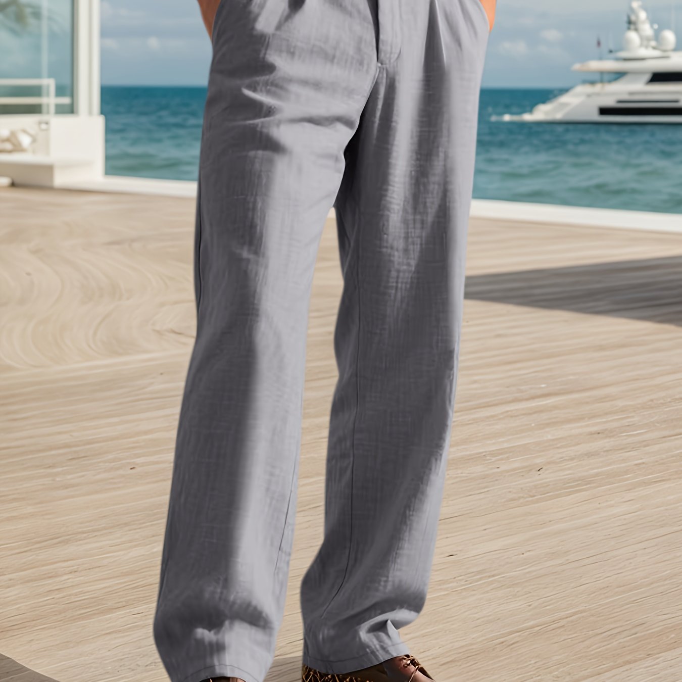 Men's Linen Suit Pants - Heavy-Duty Non-Stretch All-Season Business & Formal Wear, Light Business Casual Dress Trousers with White Piping (Matching Jacket Required), Versatile for Weddings & Office - Ideal Gift MAEJORKEN