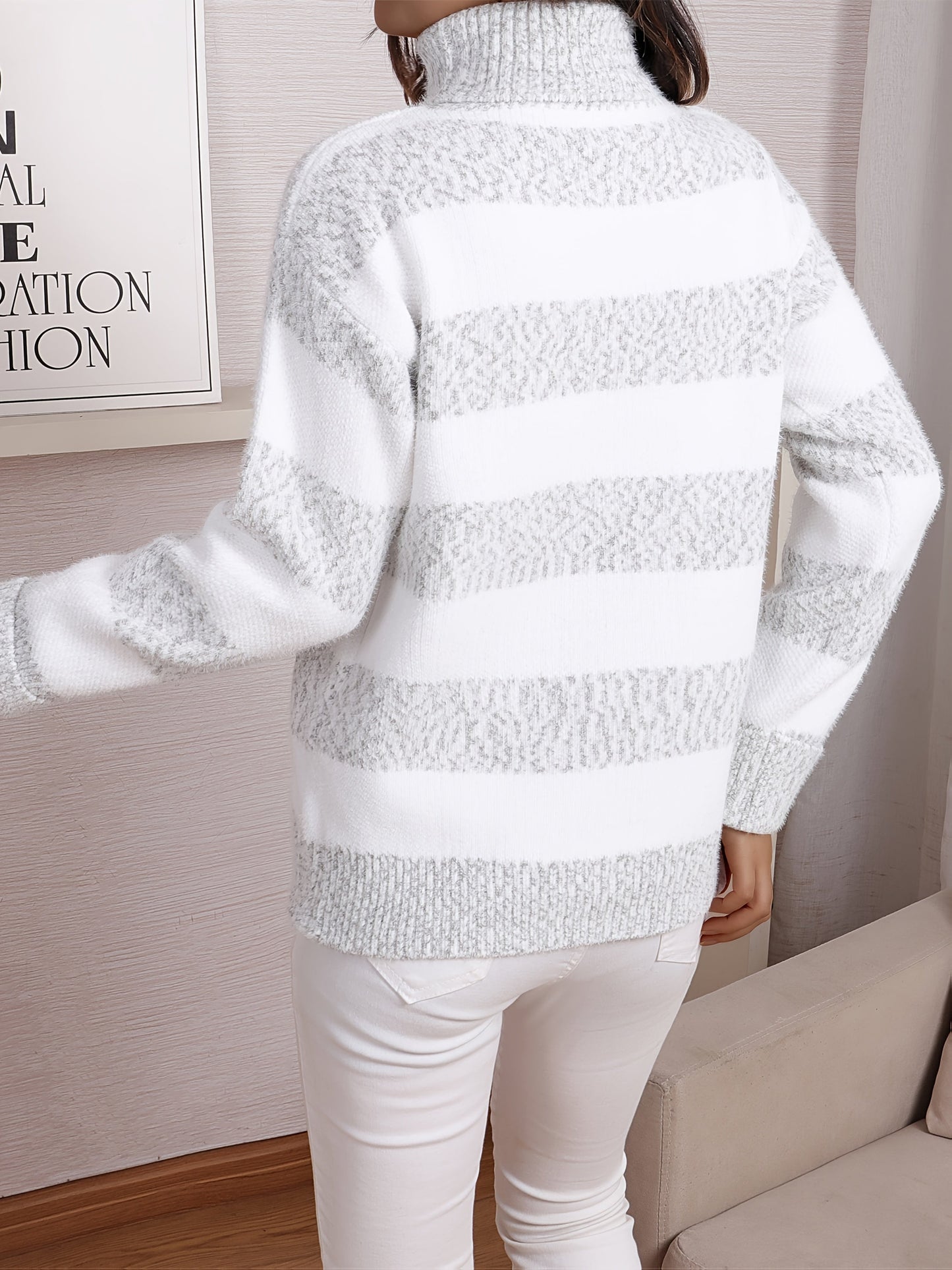 Pull rayé à coupe ample col montant grande taille du XL au 6XL MAEJORKEN