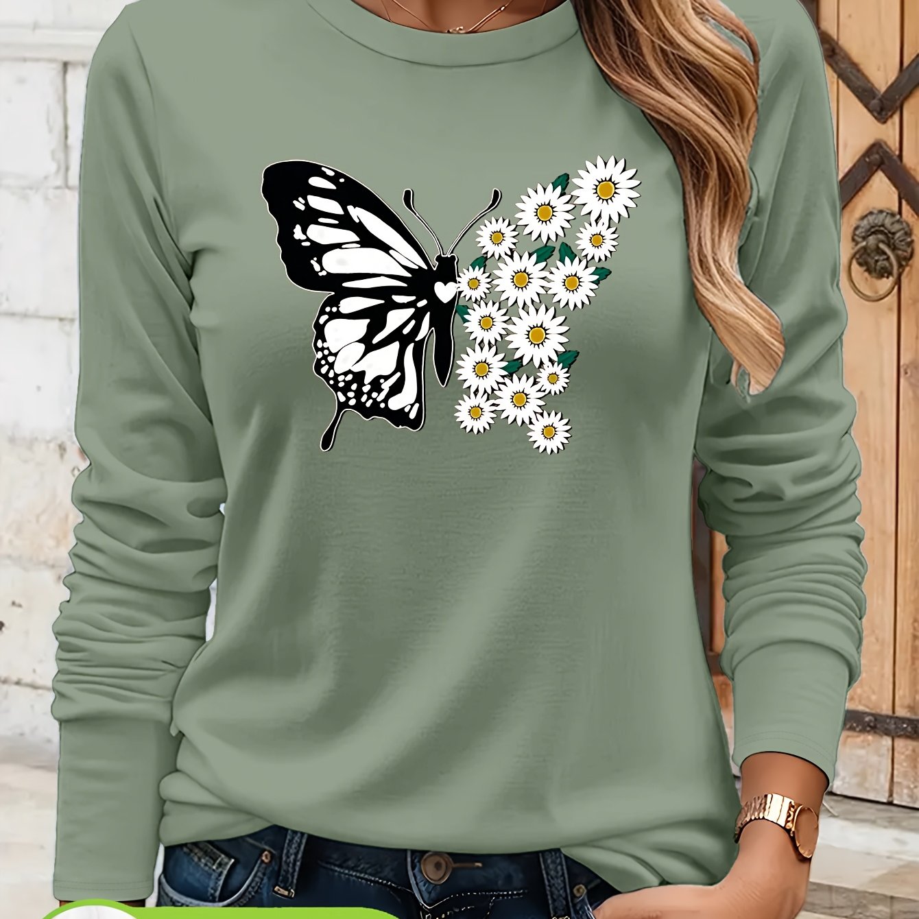 Pull à manches longues femme 100% coton imprimé papillon du S au 2XL