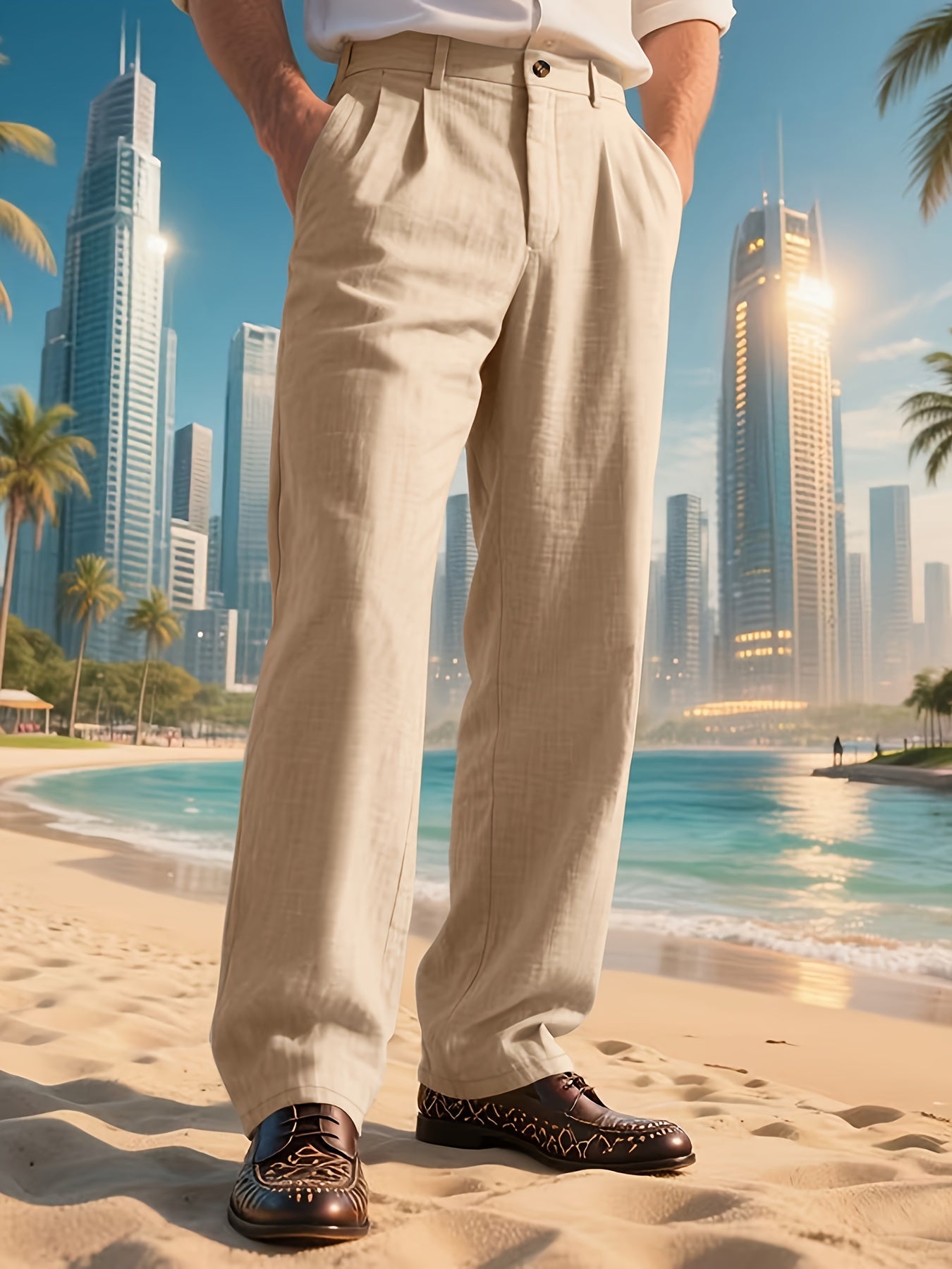 Pantalon en lin jambe large , coupe ample du S au 3XL MAEJORKEN