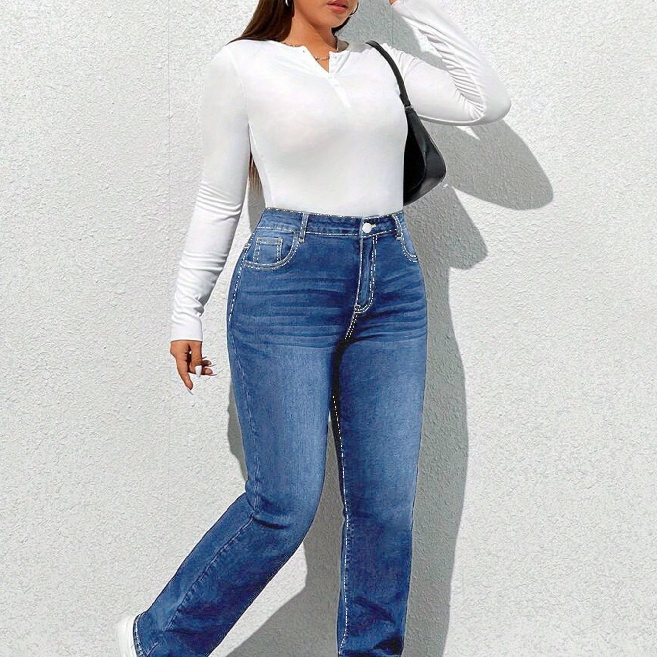 Jeans droit taille haute coupe confortable pour femmes grande taille du XL au 6XL MAEJORKEN