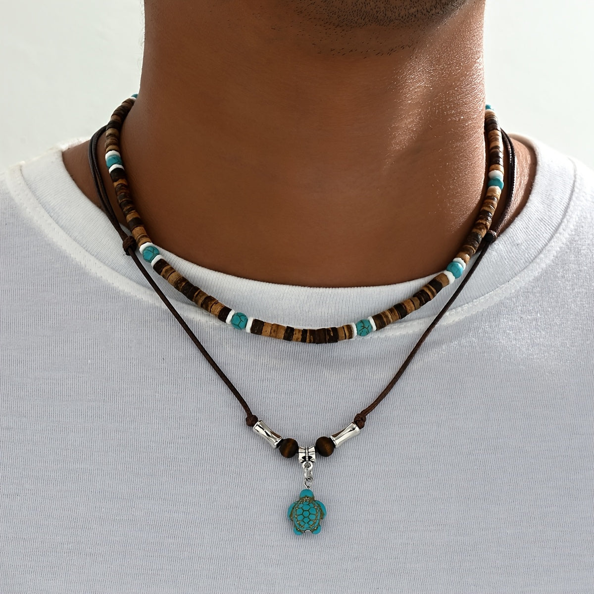 Ensemble élégant de collier 2 pièces en œil du tigre et coquille de noix de coco ( Coffret non inclus )) MAEJORKEN