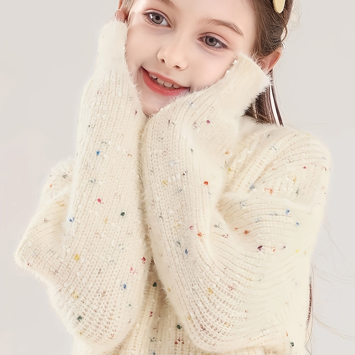Kids' Cute Crew Neck Knit Sweater - Acrylic Blend (43.5% Acrylic, 34.5% Polyester, 22% Polyamide) - Fall/Winter Long Sleeve Pullover with Regular Fit and Medium Stretch - Solid Color with Floral Accents, Thick MAEJORKEN