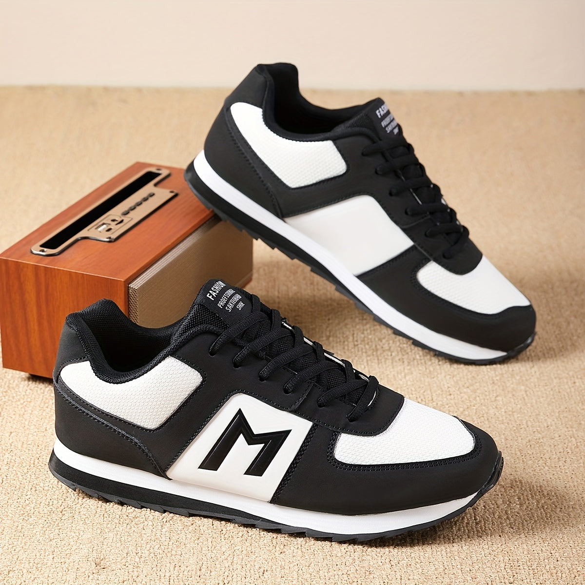 Men'S Breathable Durable All-Season Running Shoes - Comfortable Casual Sneakers with Geometric Pattern, Round Toe & Lace-Up Closure for Hiking, Outdoor, Daily Wear - Versatile Low-Top Design in Black, White, Gray, Hiking Shoe MAEJORKEN