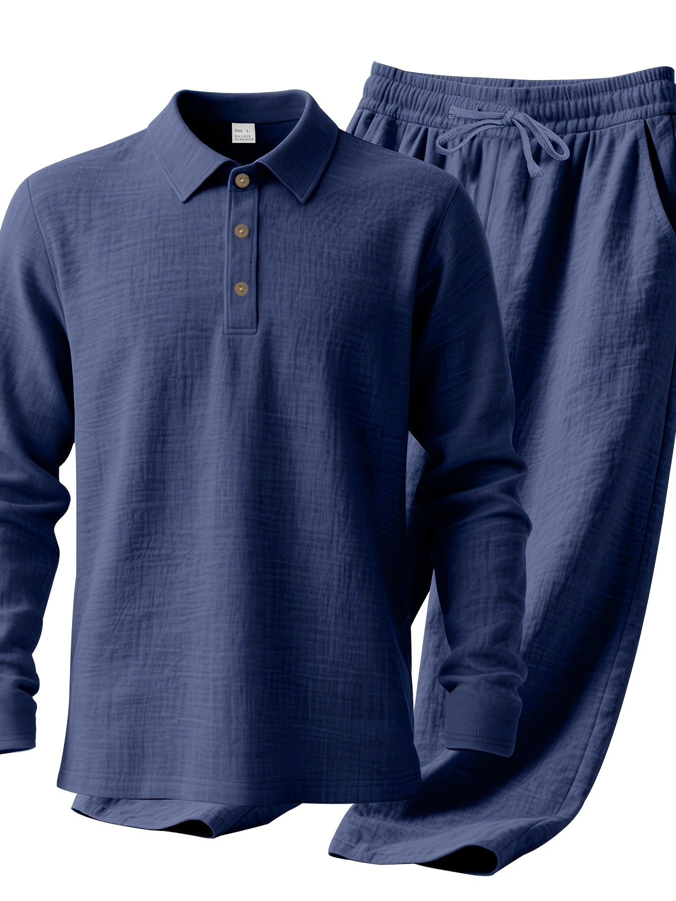 Ensemble pantalon large et polo à manches longues en lin du S au 3XL MAEJORKEN