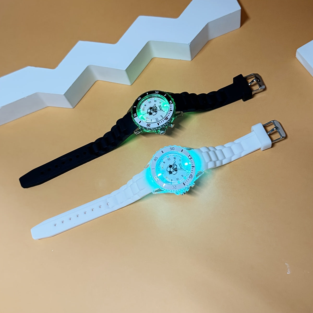 2024 New Double Movement LED Luminous Watch for Boys Football Sports Watch Adjustable Braided Rope Bracelet Set 2pcs MAEJORKEN