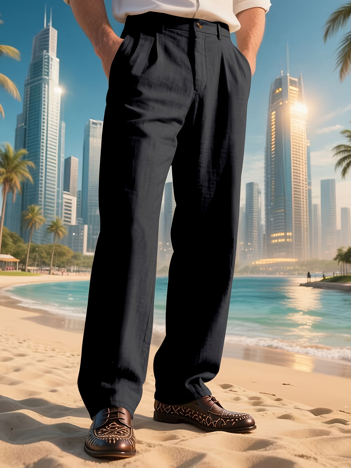 Pantalon en lin jambe large , coupe ample du S au 3XL MAEJORKEN