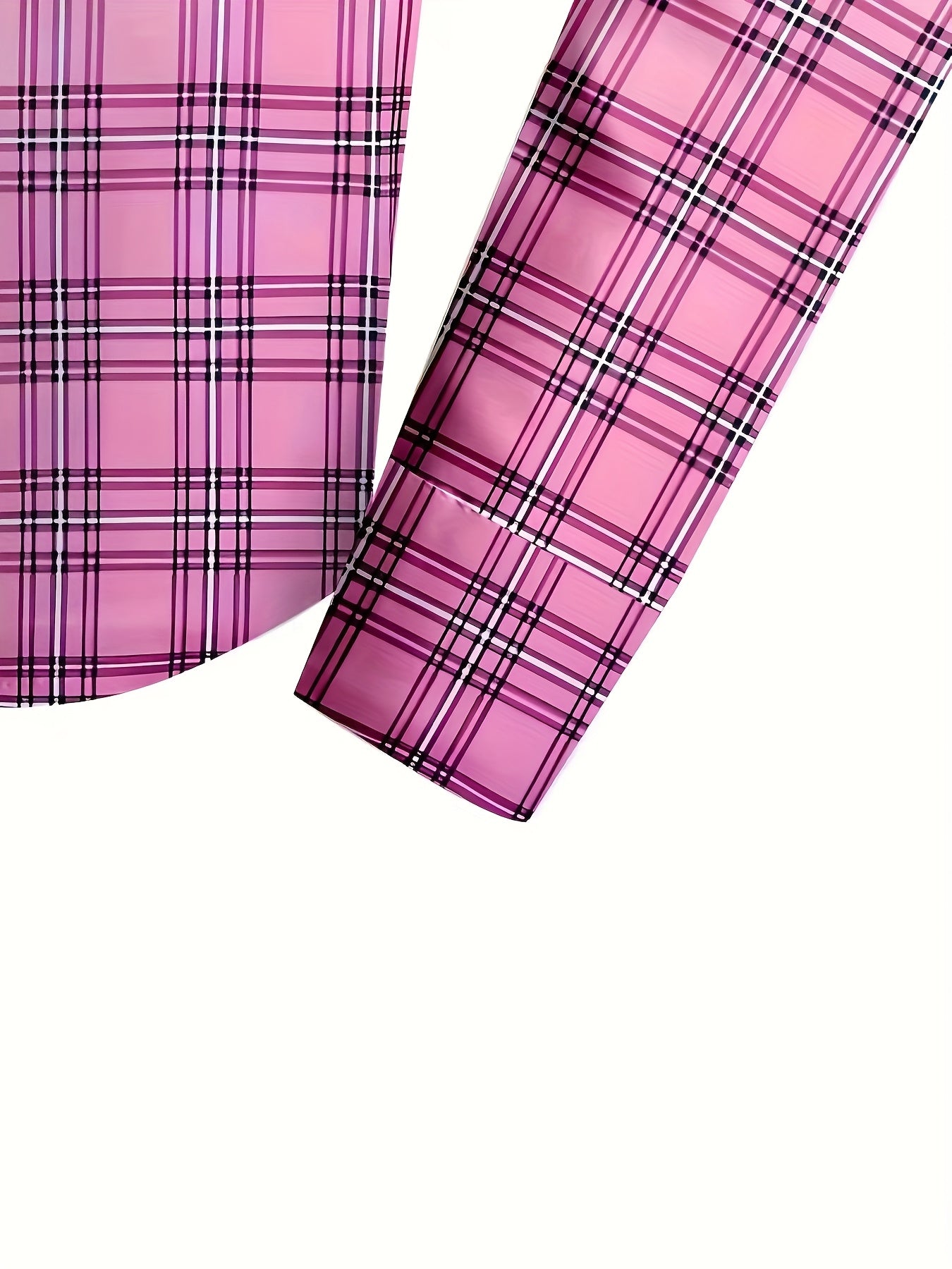 Men'S Pink & Plaid Checkered Long Sleeve Shirt - 3D Digital Print, Button-Up Collar, Single-Breasted, Regular Fit Casual & Formal Wear for Fall/Winter, Perfect For Parties & Casual Outings, Party Attire, Classic Collar, Styli MAEJORKEN
