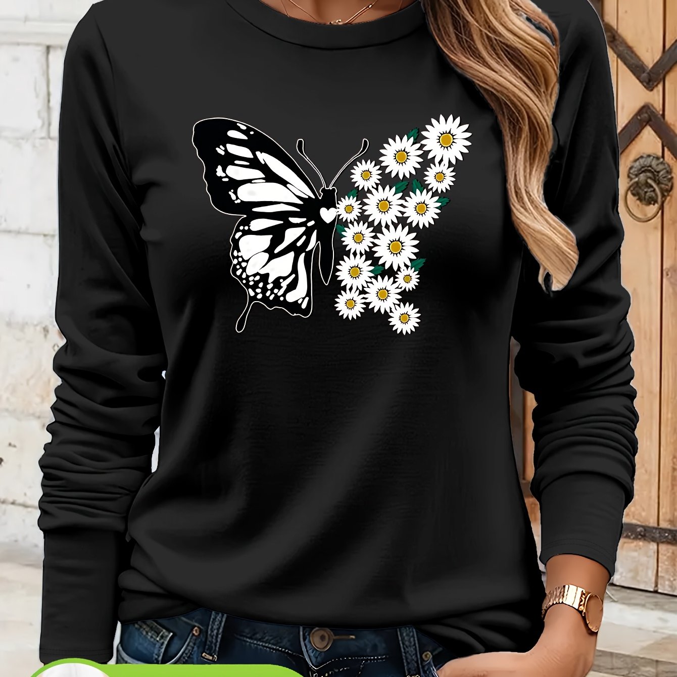 Pull à manches longues femme 100% coton imprimé papillon du S au 2XL