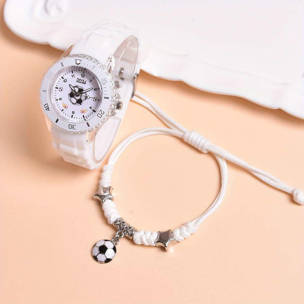 2024 New Double Movement LED Luminous Watch for Boys Football Sports Watch Adjustable Braided Rope Bracelet Set 2pcs MAEJORKEN