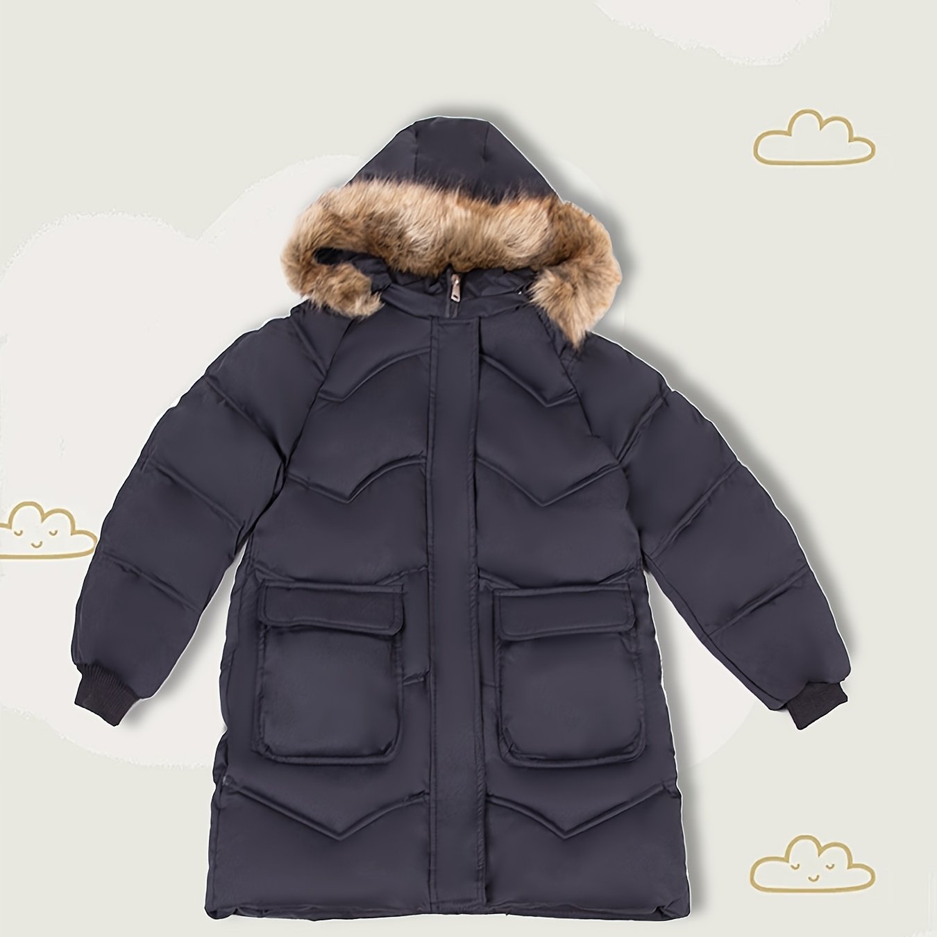 Manteau long avec fermeture à glissière pour filles du 7 au 16 ans