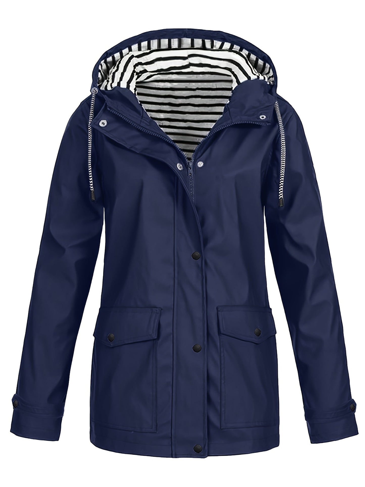 Veste longue à capuche rayée coupe vent femmes du 0XL au 5XL MAEJORKEN
