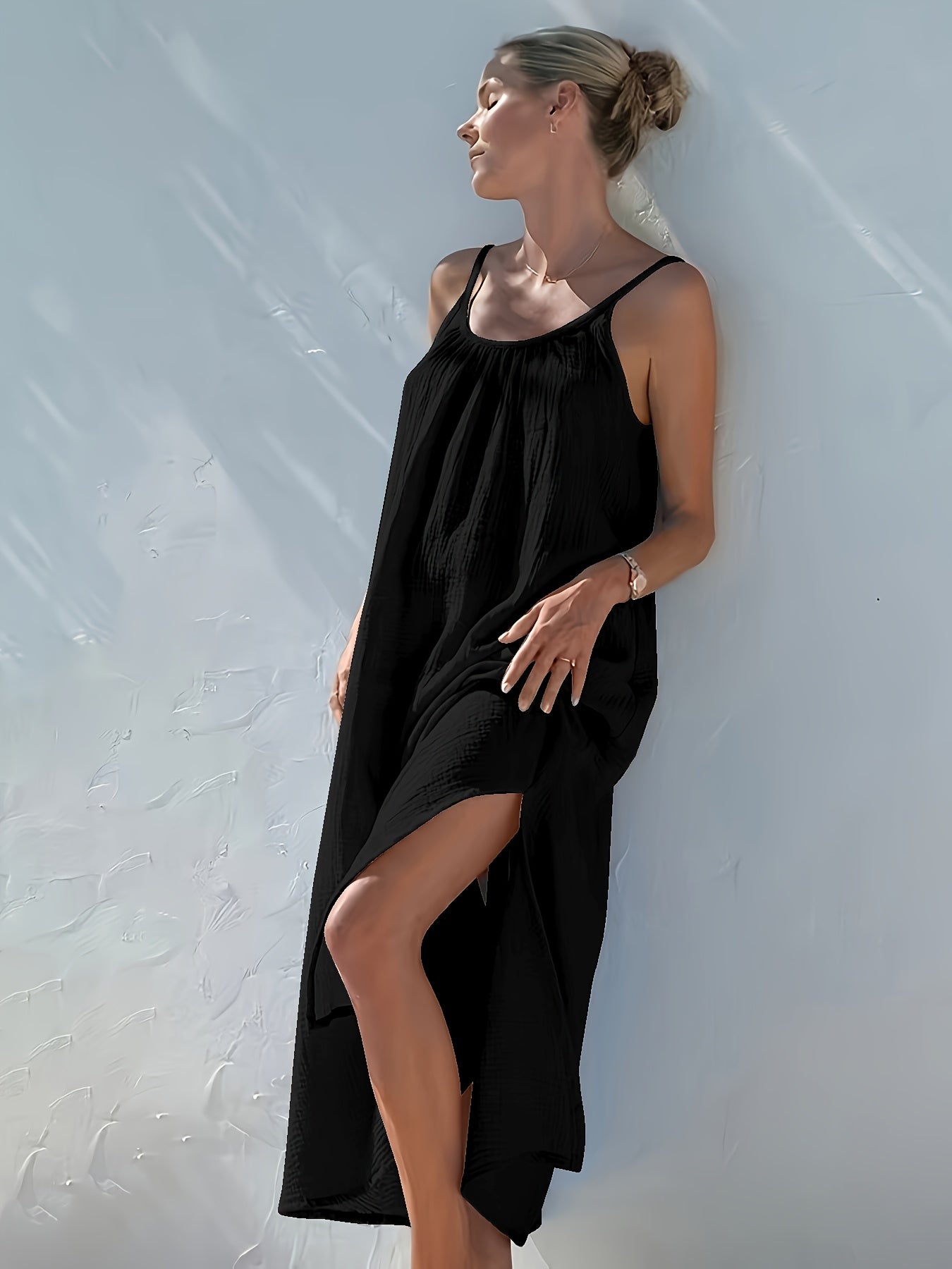 Robe d été sans manches avec plis sur le décolleté & fente latéral du S au 2XL