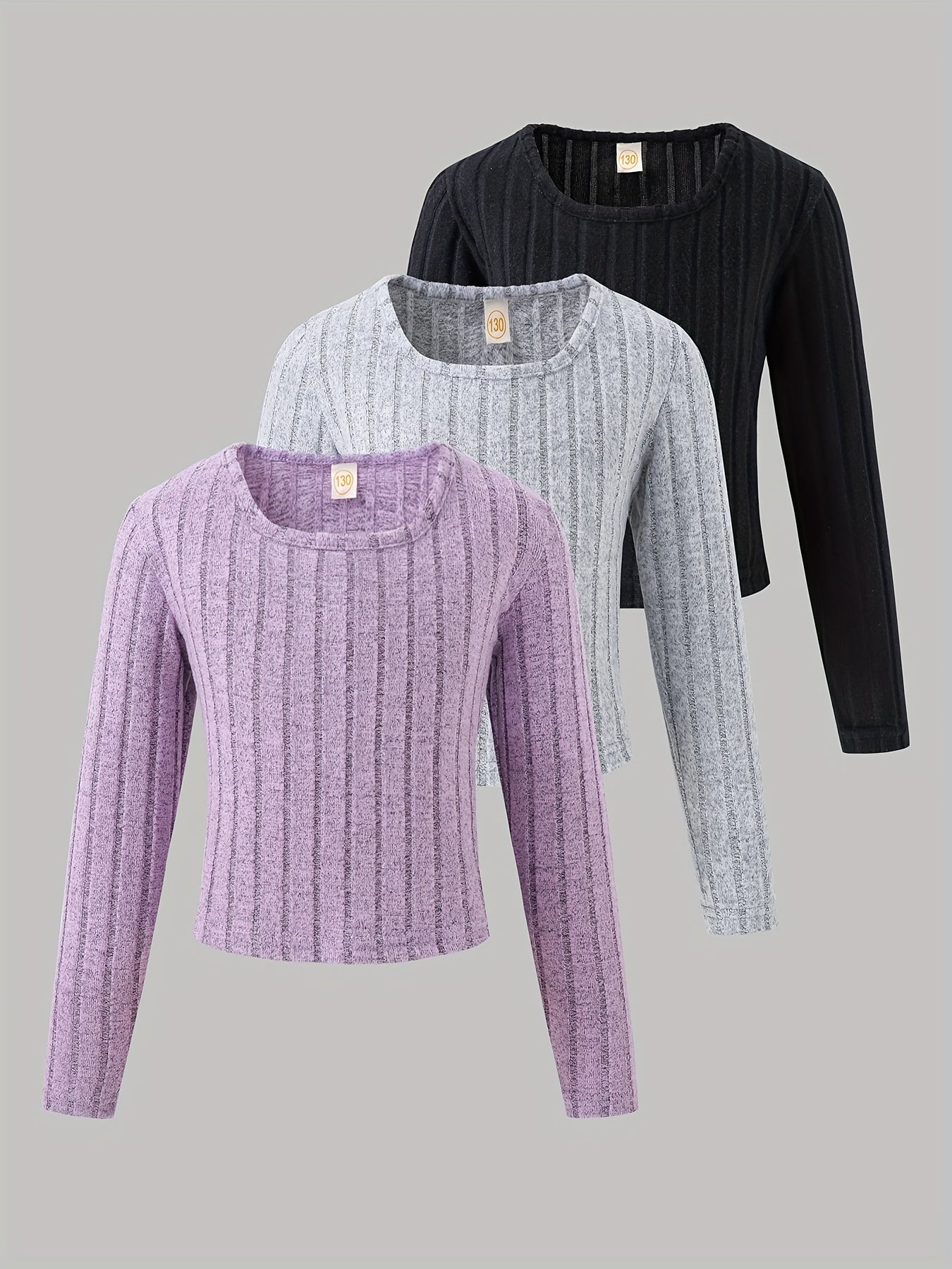 Lot de 3 t-shirts doublés polaire à manches longues pour filles du 5 au 14 ans
