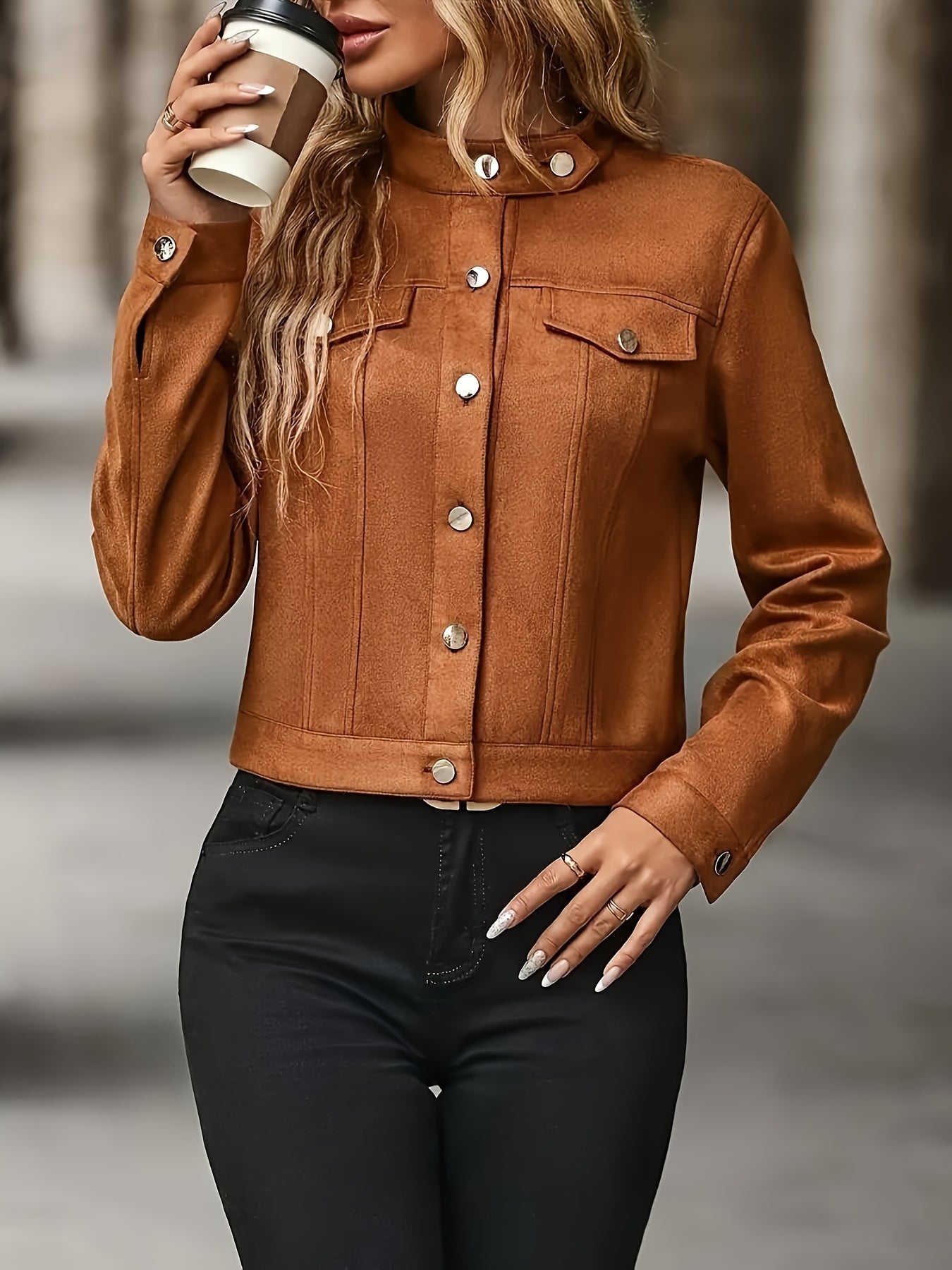 Veste en daim à manches longues d inspiration vintage du S au 2XL