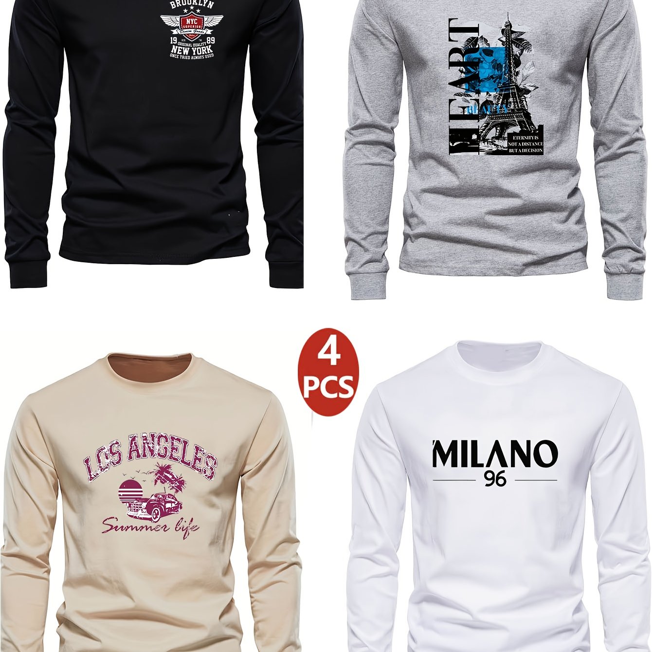 Lot de 4 t-shirts à manches longues ras du cou garçons du 7 au 15 ans MAEJORKEN