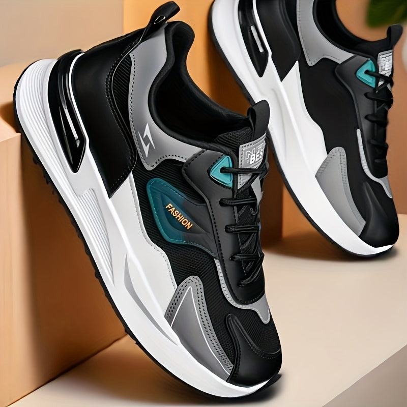 Men's Trendy Chunky Sneakers - Breathable Mesh Dad Shoes with Cushioned Insole, All-Season Wear, Green & Beige Color Scheme, Casual Sneakers for Walking, Running & Everyday Use MAEJORKEN