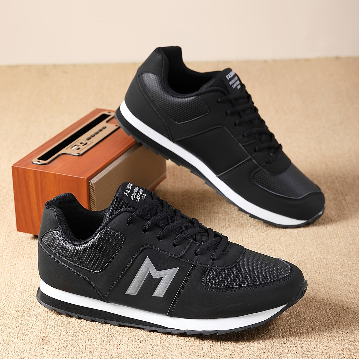 Men'S Breathable Durable All-Season Running Shoes - Comfortable Casual Sneakers with Geometric Pattern, Round Toe & Lace-Up Closure for Hiking, Outdoor, Daily Wear - Versatile Low-Top Design in Black, White, Gray, Hiking Shoe MAEJORKEN