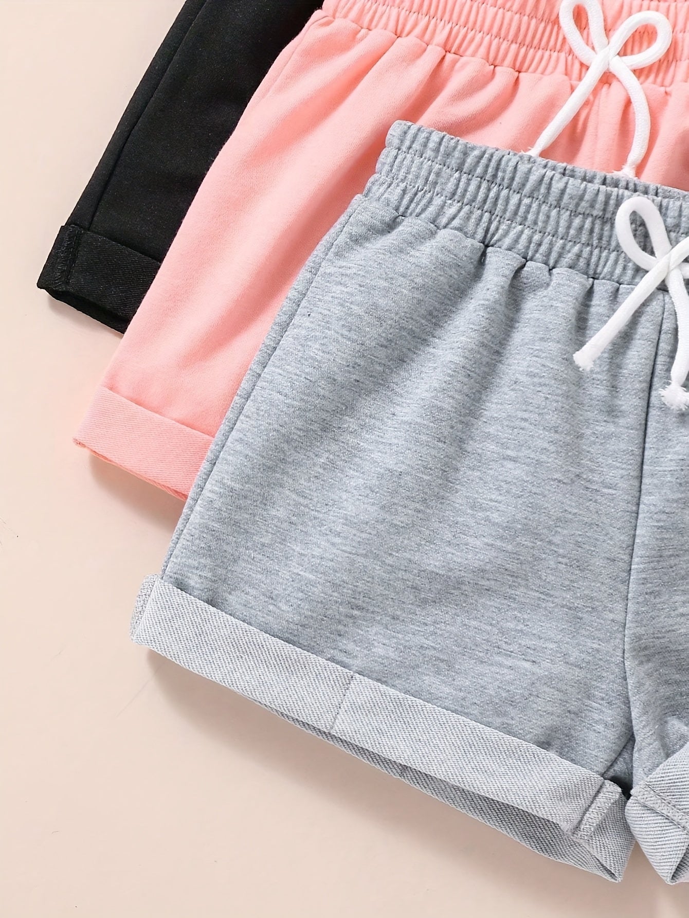 Lot de 3 shorts taille haute pour filles avec cordon de serrage réglable du 7 au 14 ans