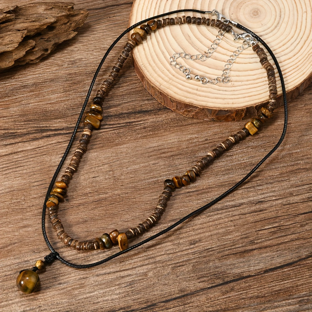 Ensemble élégant de collier 2 pièces en œil du tigre et coquille de noix de coco ( Coffret non inclus )) MAEJORKEN