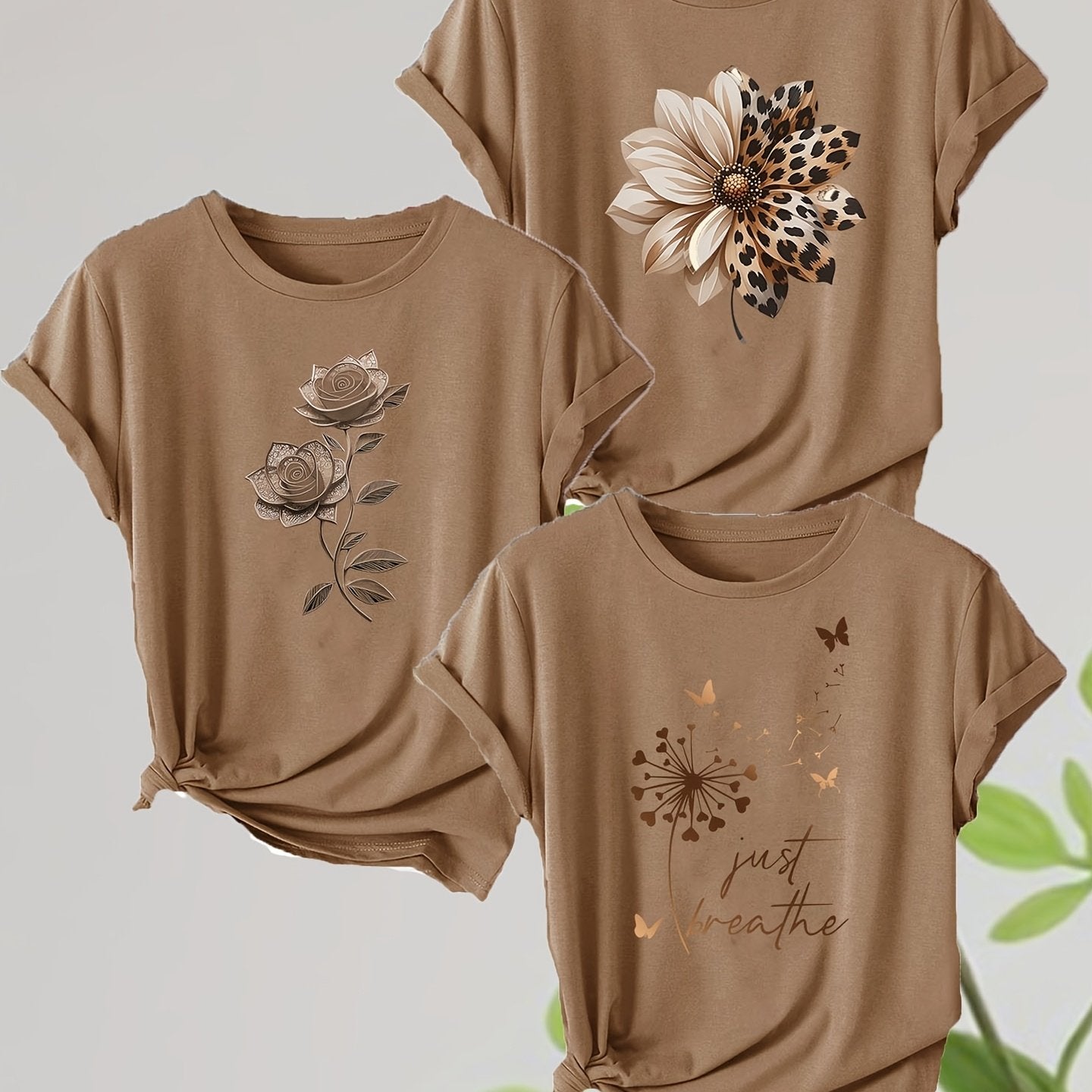 Lot de 3 t-shirts marron à col rond du S au 2XL MAEJORKEN