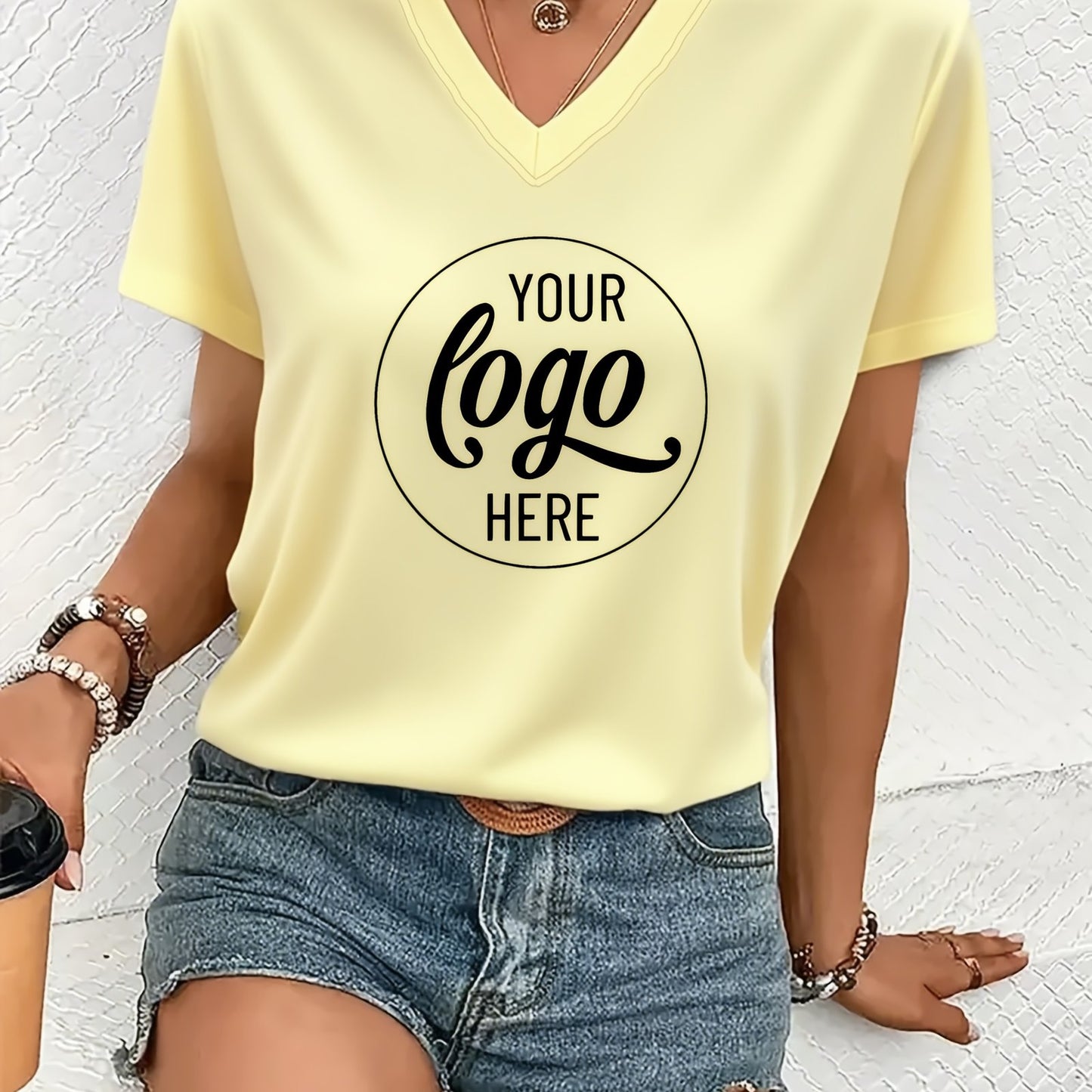 T-shirt décontracté personnalisable à col en V du S au 2XL