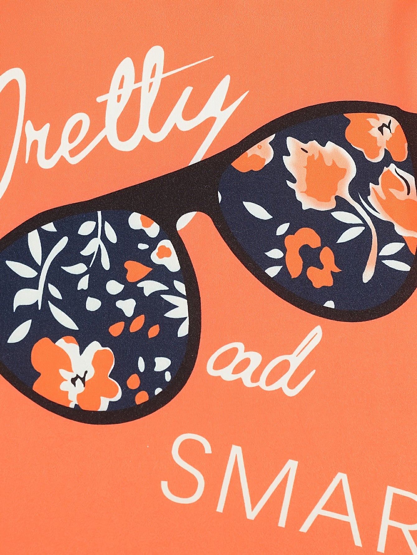 Ensemble de 2 pièces pour filles avec impression de grandes lunettes et motif de citation, t-shirt loose à épaules dénudées avec design asymétrique + leggins courts à imprimé floral du 4 au 8 ans