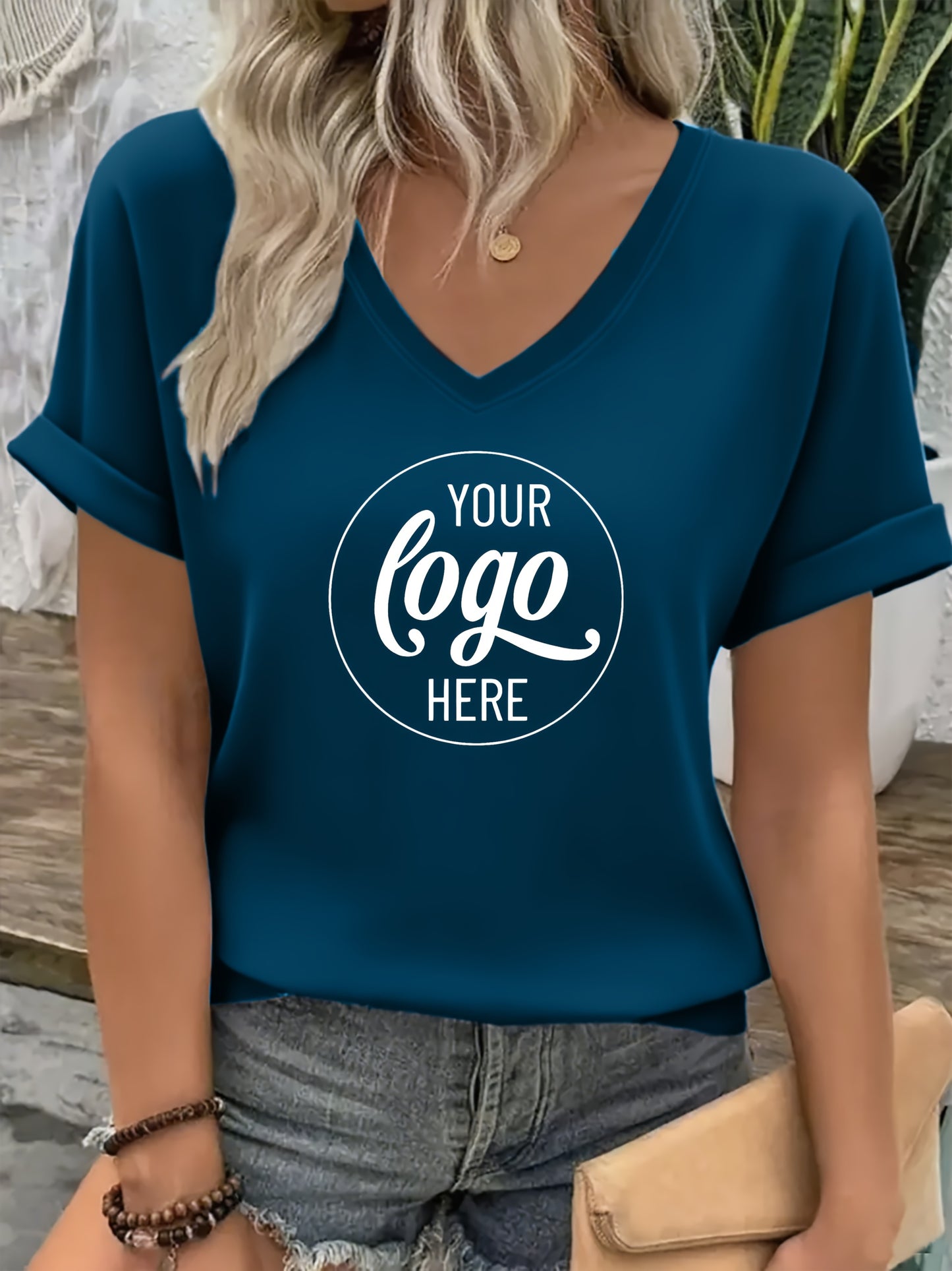T-shirt décontracté personnalisable à col en V du S au 2XL