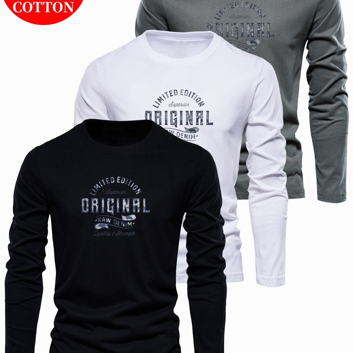 Lot de 3 t-shirts 100% coton du XS au 3XL MAEJORKEN