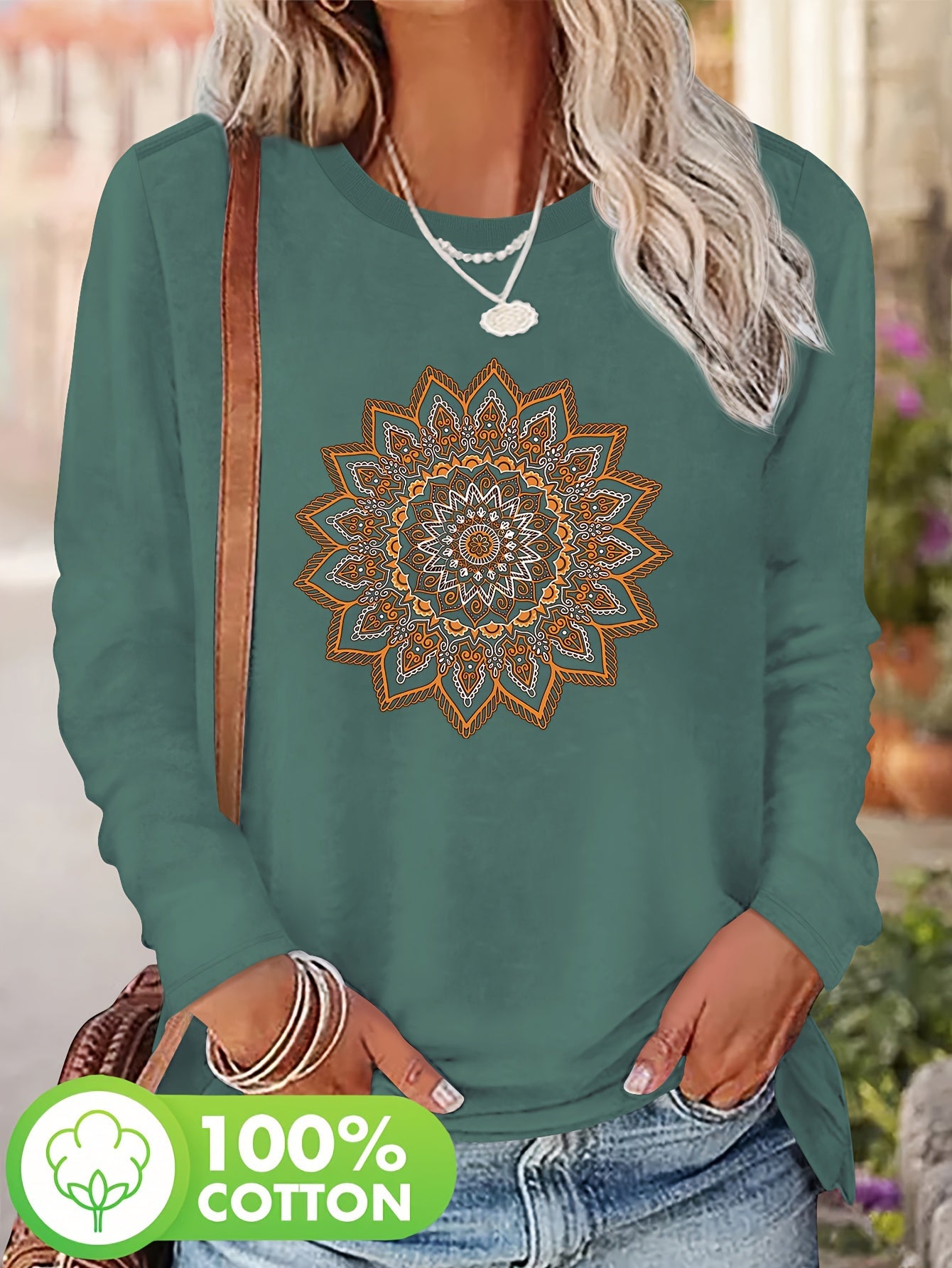 T-shirt à imprimé floral col rond 100% coton du S au 2XL MAEJORKEN