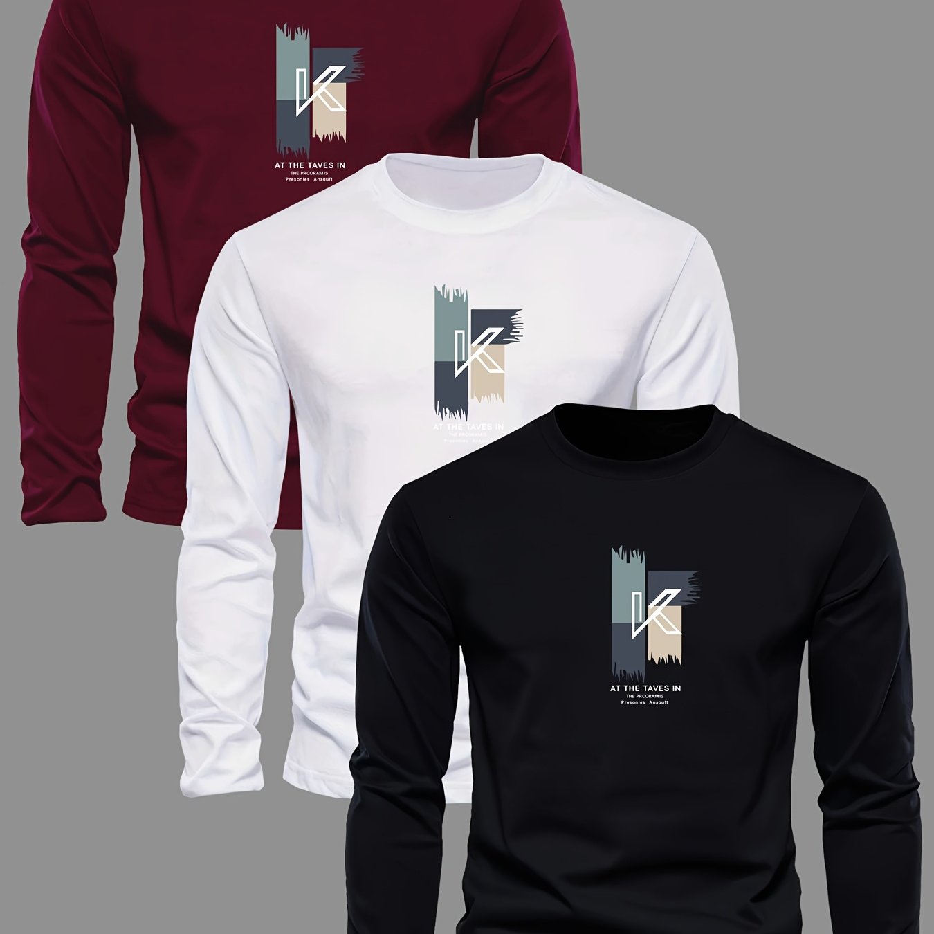 Lot de 3 t-shirts à manches longues 100% coton col rond du XS au 2XL