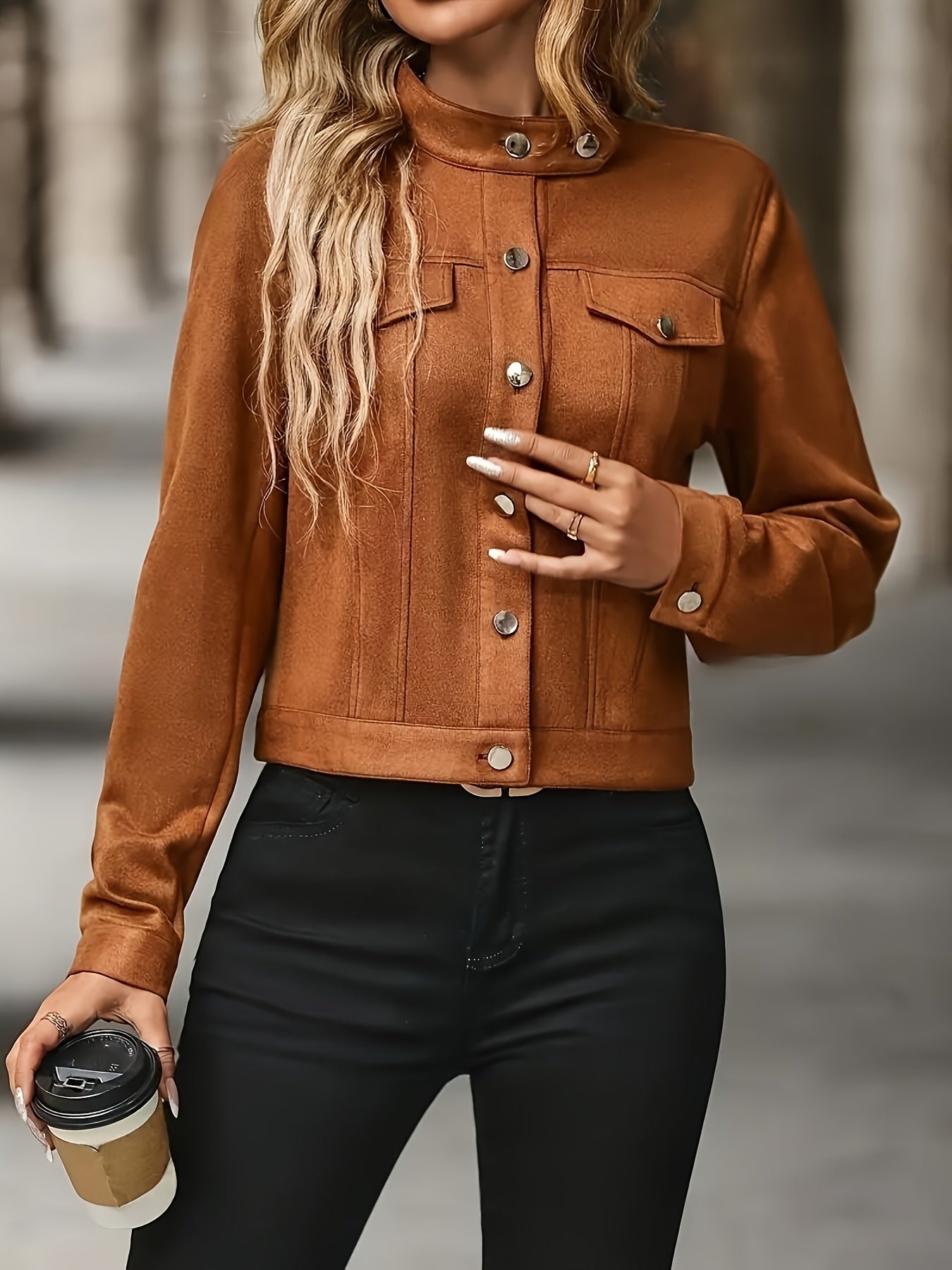 Veste en daim à manches longues d inspiration vintage du S au 2XL