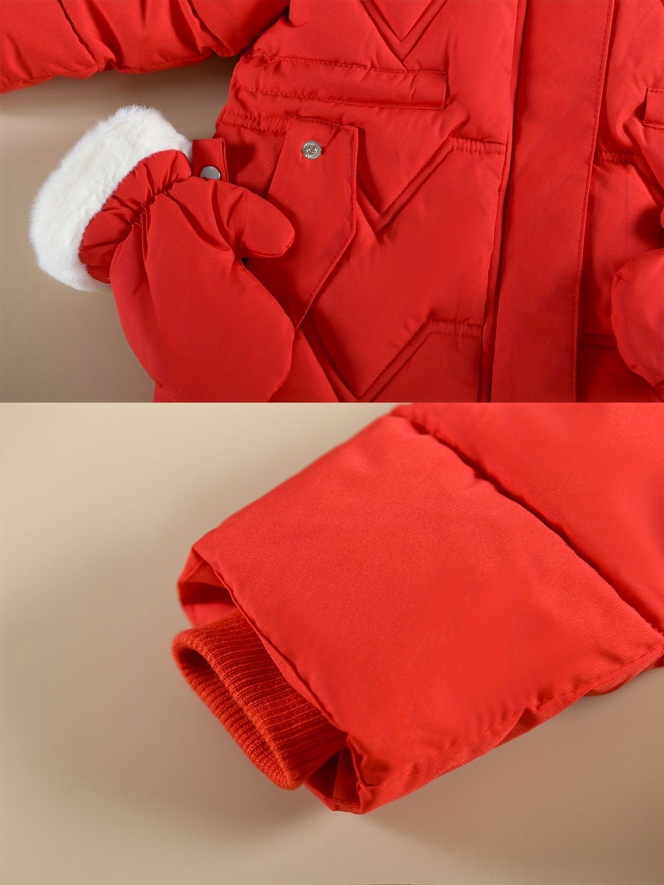 Doudoune à capuche couleur unie avec gant pour filles de 1 ans à 10 ans MAEJORKEN