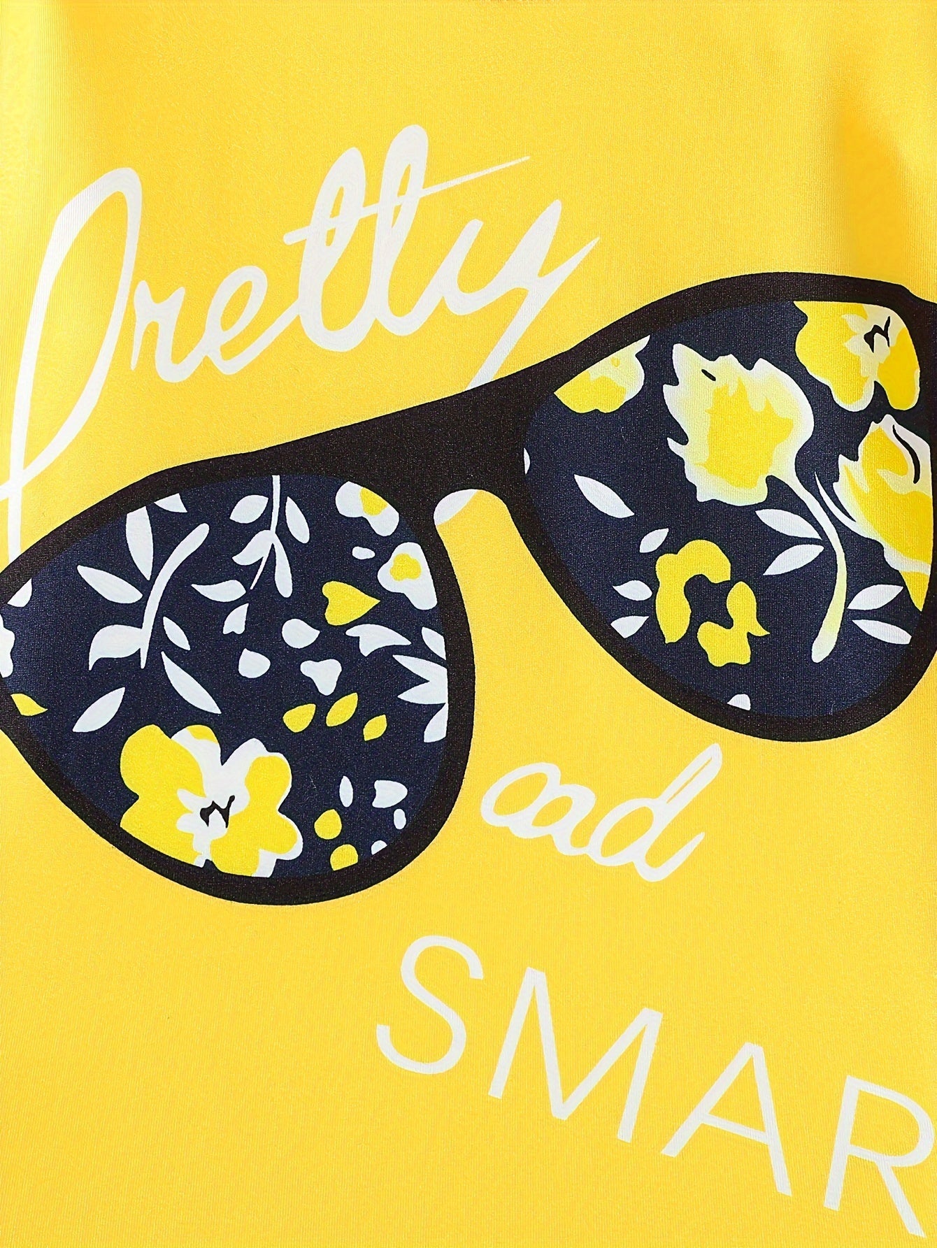 Ensemble de 2 pièces pour filles avec impression de grandes lunettes et motif de citation, t-shirt loose à épaules dénudées avec design asymétrique + leggins courts à imprimé floral du 4 au 8 ans MAEJORKEN