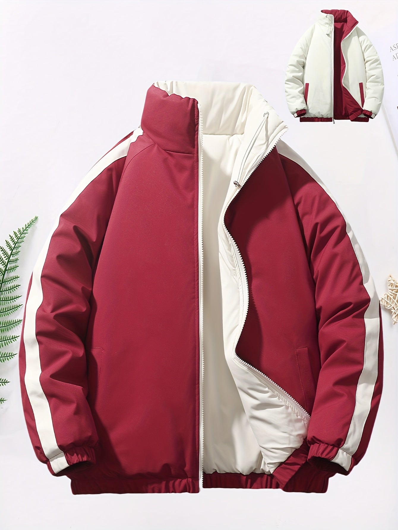 Blouson chaud réversible dotée de fermetures éclair de poignets élastiques et de poches inclinées du S au 3XL MAEJORKEN