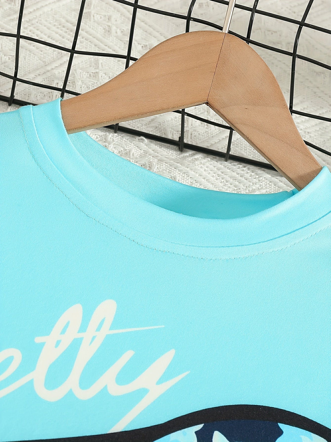 Ensemble de 2 pièces pour filles avec impression de grandes lunettes et motif de citation, t-shirt loose à épaules dénudées avec design asymétrique + leggins courts à imprimé floral du 4 au 8 ans
