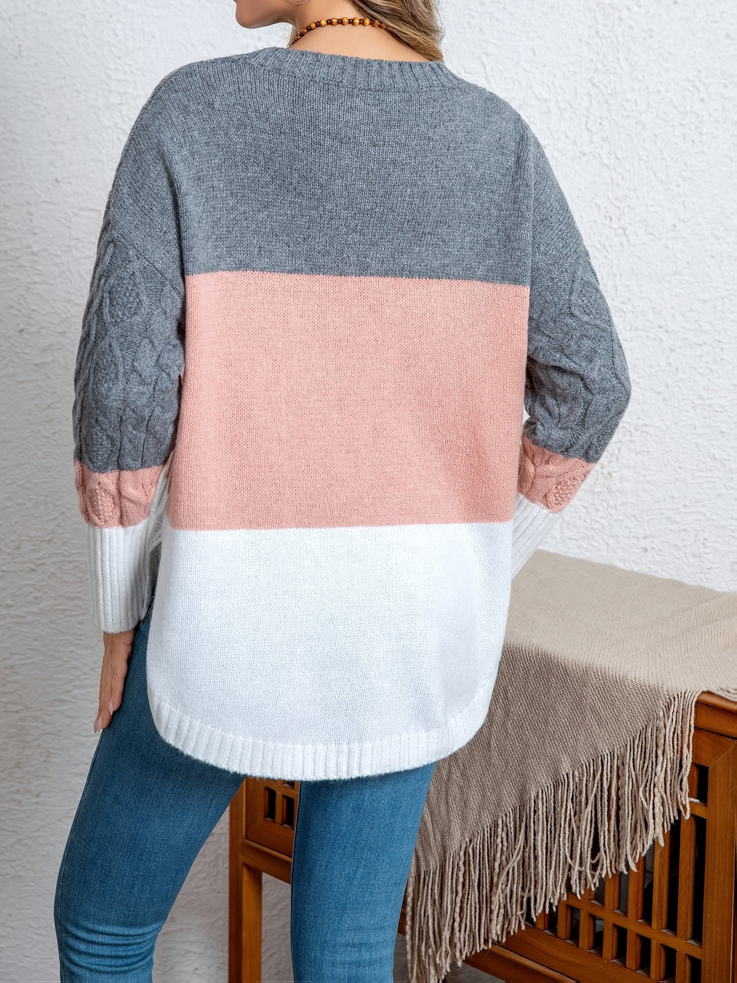 Pull en tricot torsadé à bloc de couleur du XL au 5XL