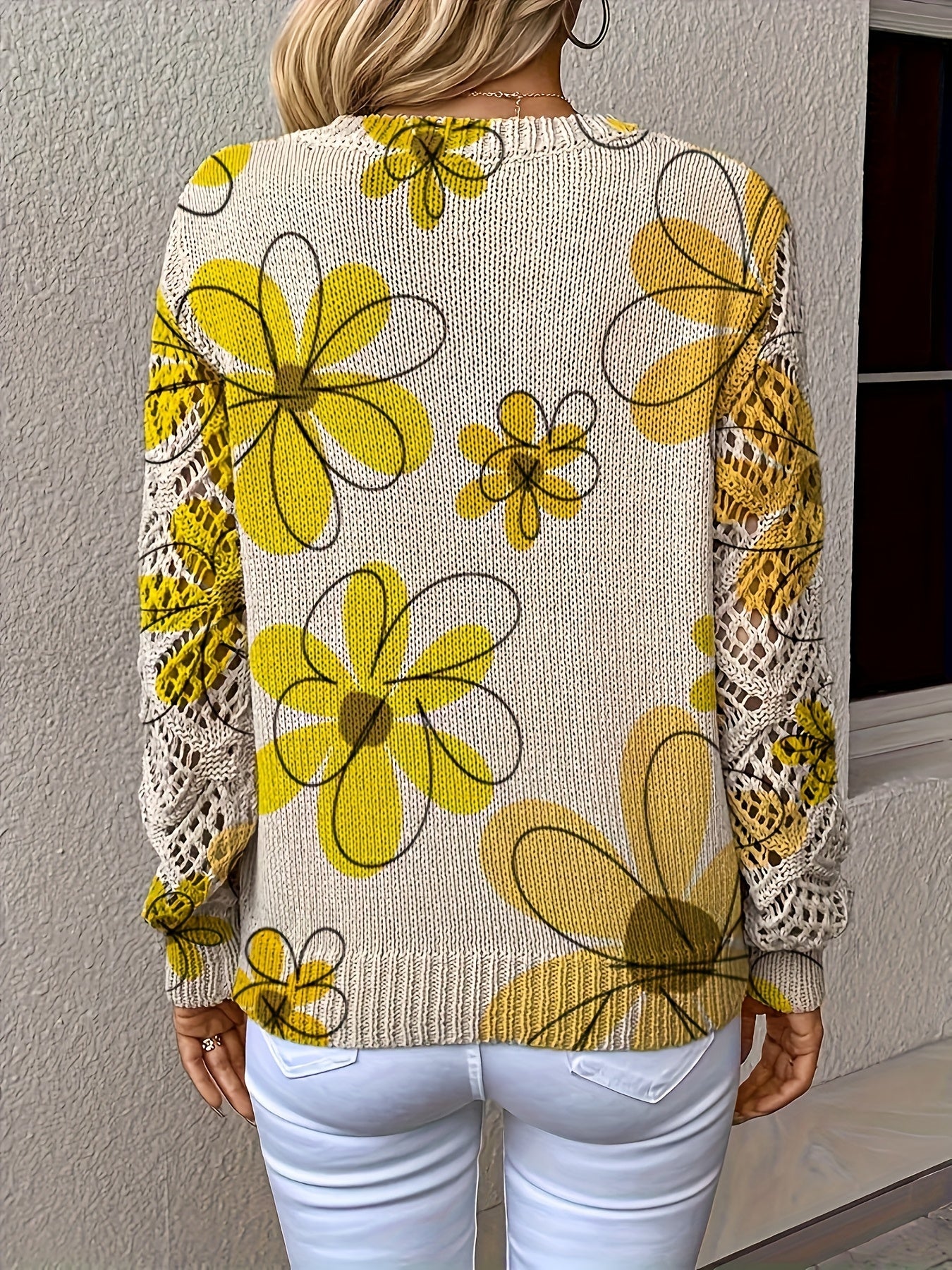 Elegant Bohemian Floral Print V-Neck Long Sleeve Top for Women - Versatile All-Season Pullover with Blue & Green Floral Design, Perfect for Office, Streetwear, Home, and Travel, Allseason Pullover | Bohemian Style | Digital P MAEJORKEN