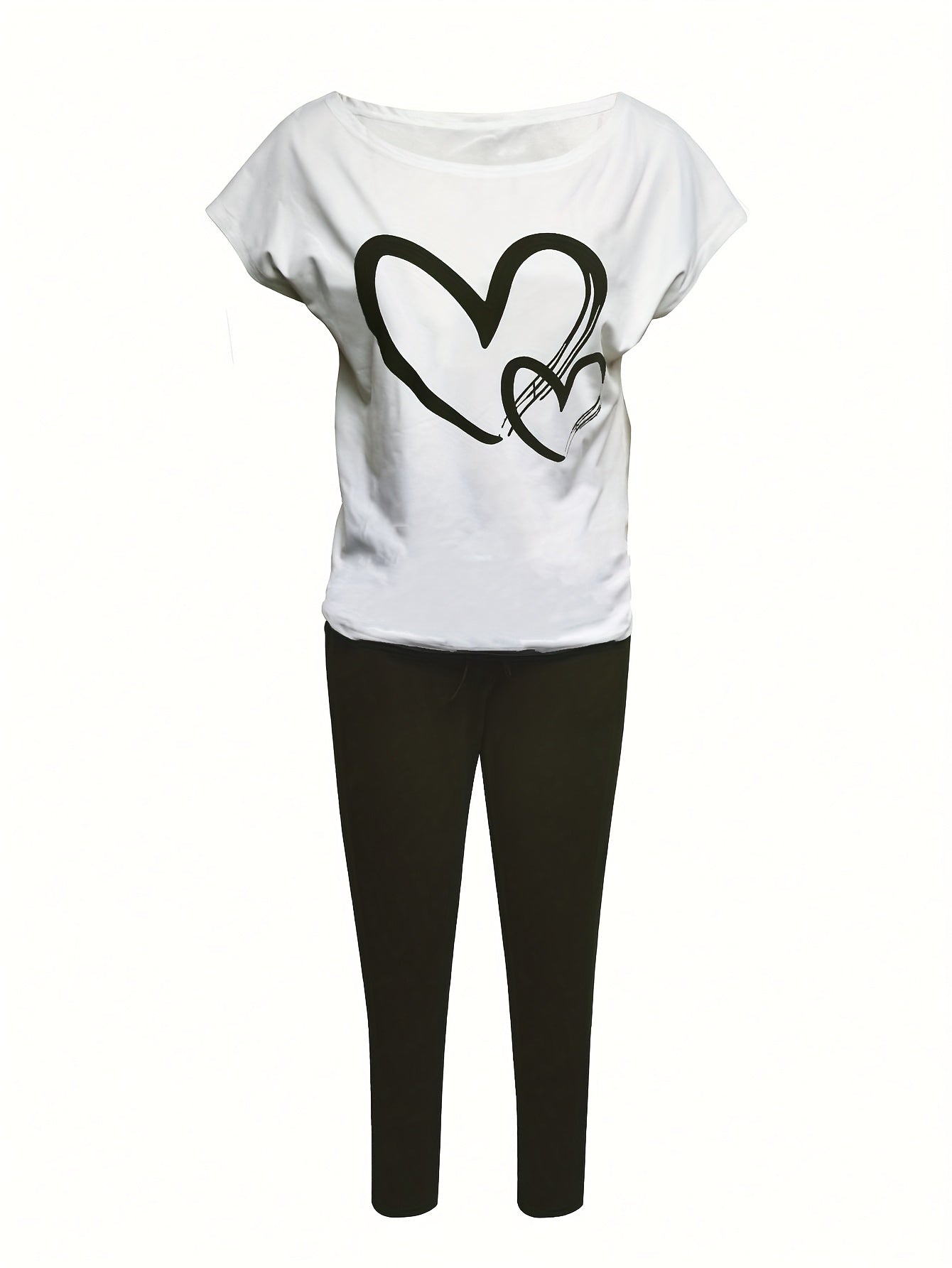 Ensemble t-shirt à manches courtes et pantalon à imprimé cœur du S au 2XL