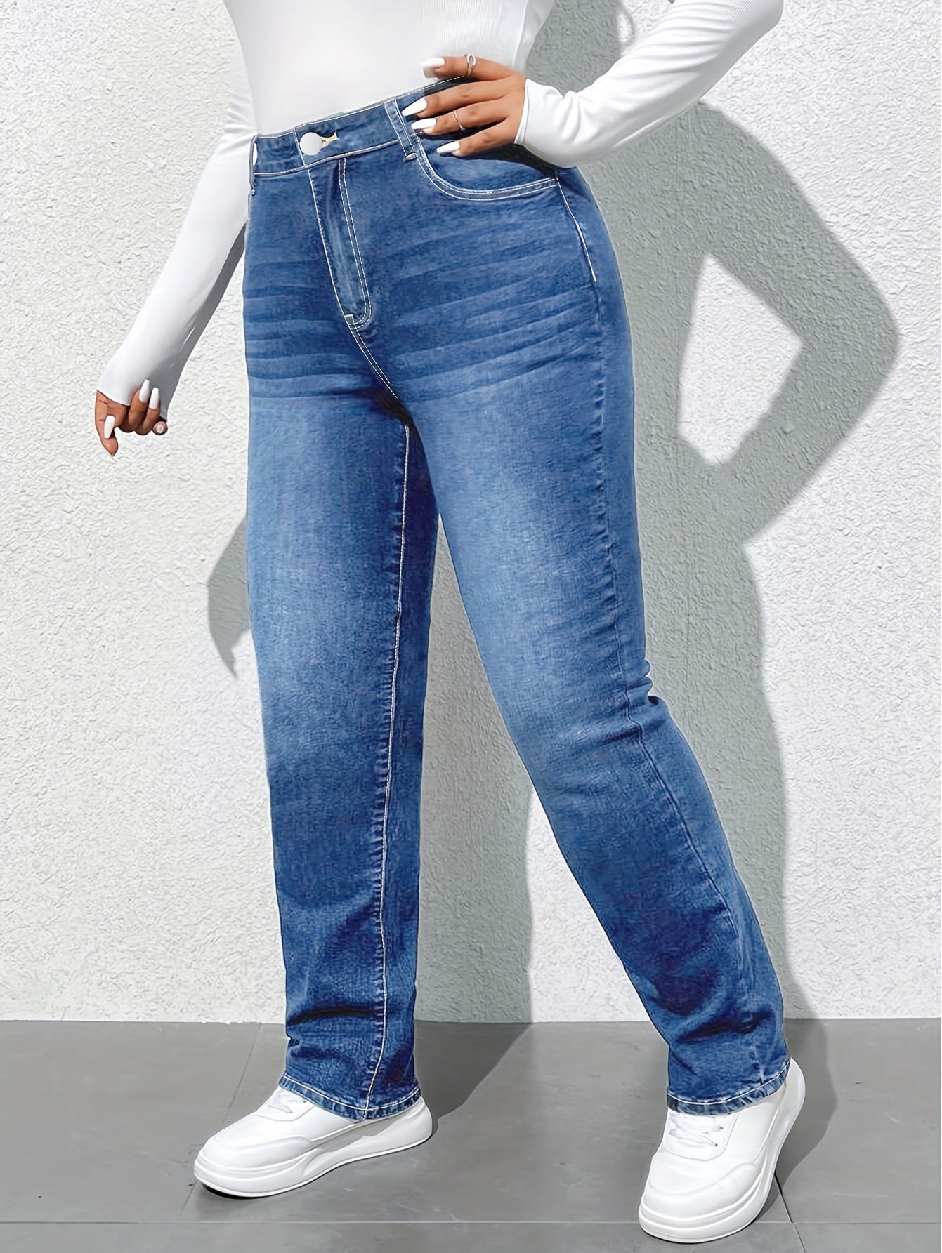 Jeans droit taille haute coupe confortable pour femmes grande taille du XL au 6XL MAEJORKEN