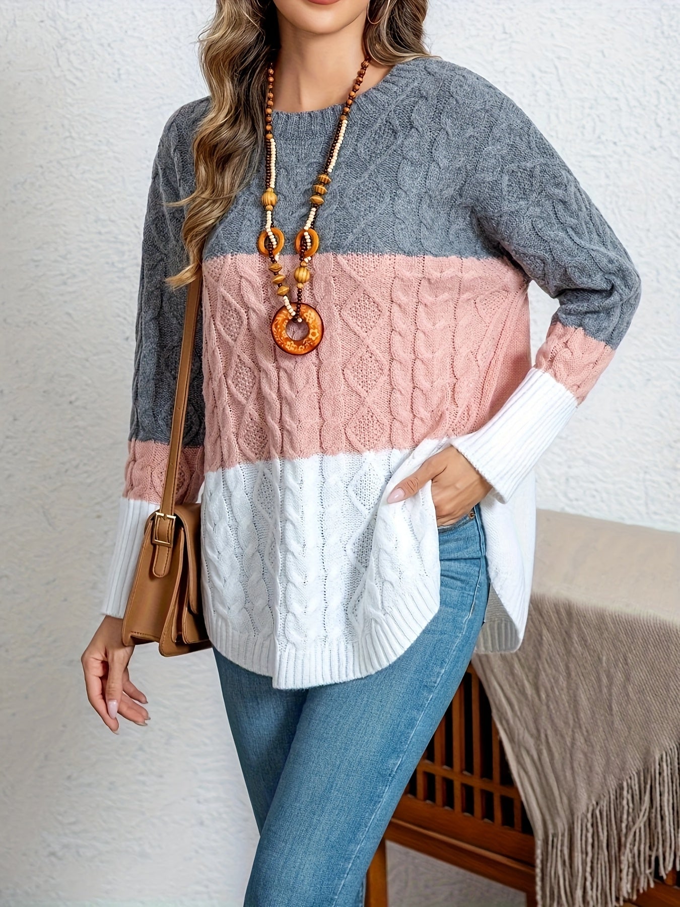 Pull en tricot torsadé à bloc de couleur du XL au 5XL