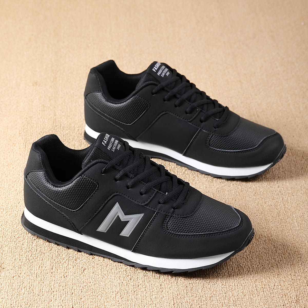 Men'S Breathable Durable All-Season Running Shoes - Comfortable Casual Sneakers with Geometric Pattern, Round Toe & Lace-Up Closure for Hiking, Outdoor, Daily Wear - Versatile Low-Top Design in Black, White, Gray, Hiking Shoe MAEJORKEN