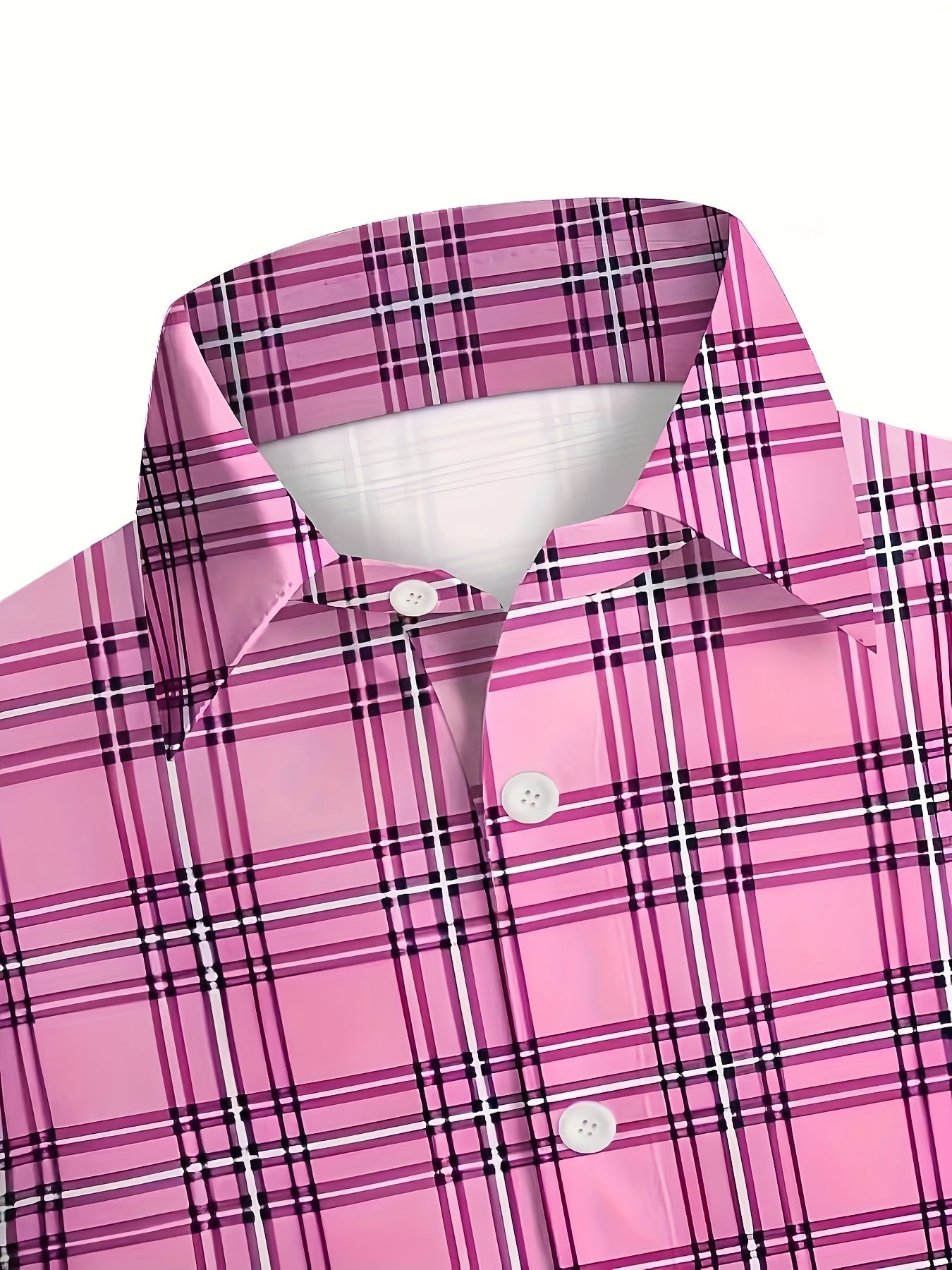 Men'S Pink & Plaid Checkered Long Sleeve Shirt - 3D Digital Print, Button-Up Collar, Single-Breasted, Regular Fit Casual & Formal Wear for Fall/Winter, Perfect For Parties & Casual Outings, Party Attire, Classic Collar, Styli MAEJORKEN