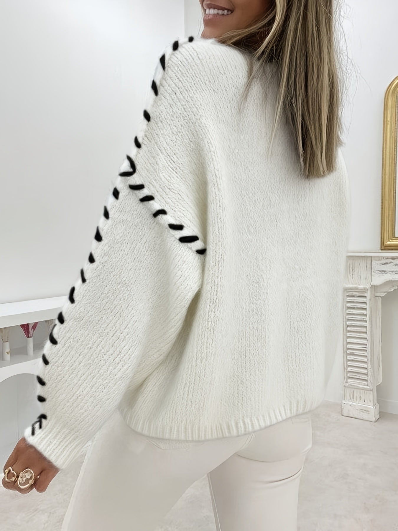 Women'S Elegant Long Sleeve Round Neck Sweater - Soft Ribbed Texture, Chic Minimalist Design for Fall Winter, Cozy Casual & Holiday Outfits - Versatile Solid Color Pullover, Cute Sweater, Festive Attire, Sophisticated Style, MAEJORKEN