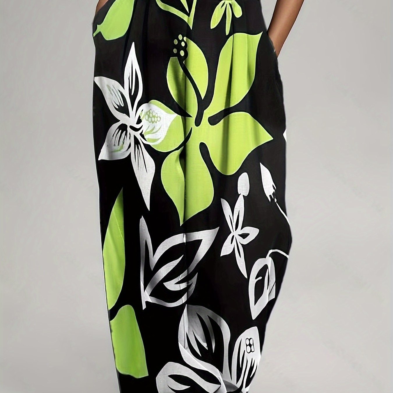 Pantalon large taille haute à imprimé tropical bohème du S au 2XL
